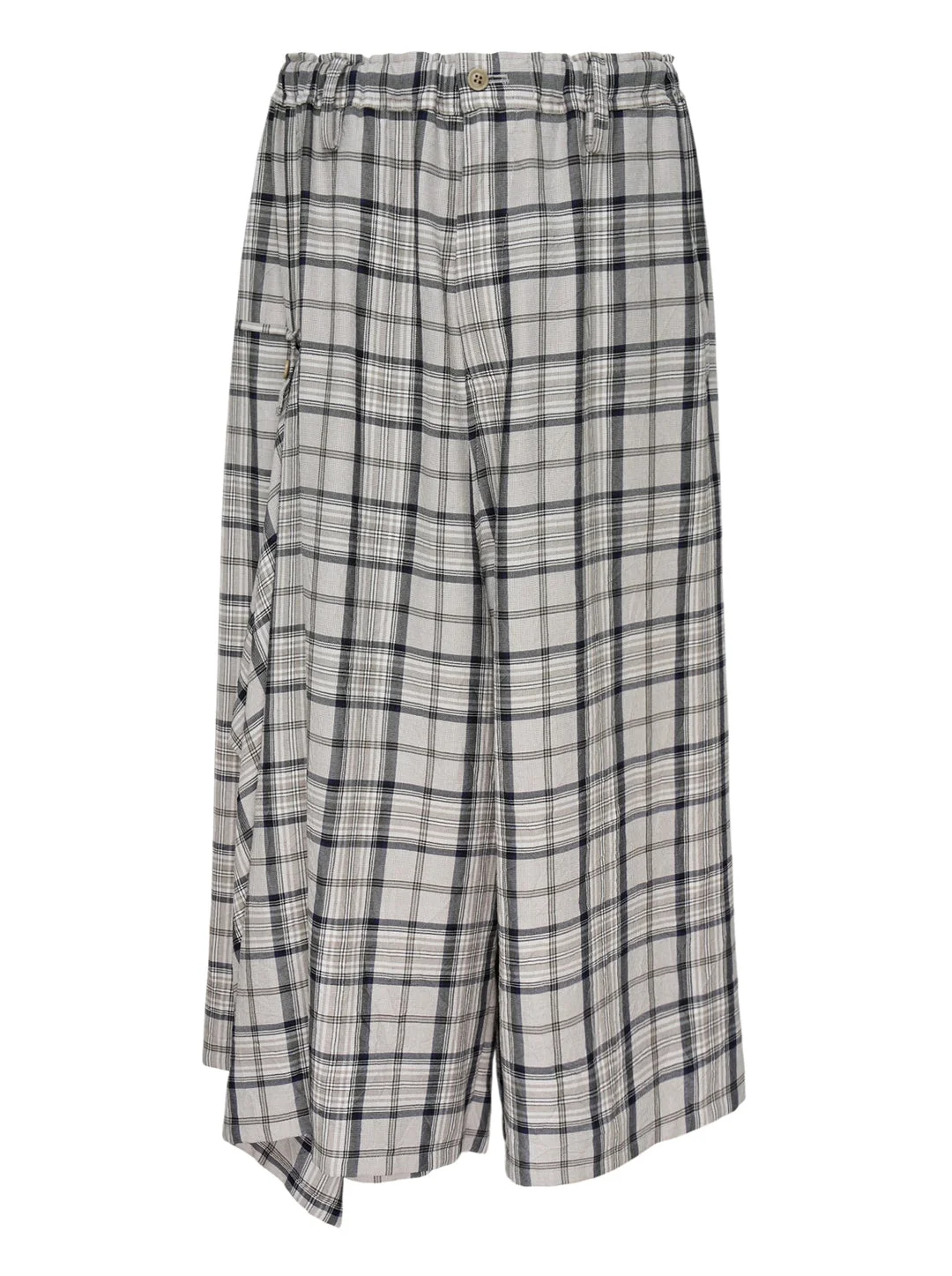 Gathered Plaid Wide-Leg Pants - 1