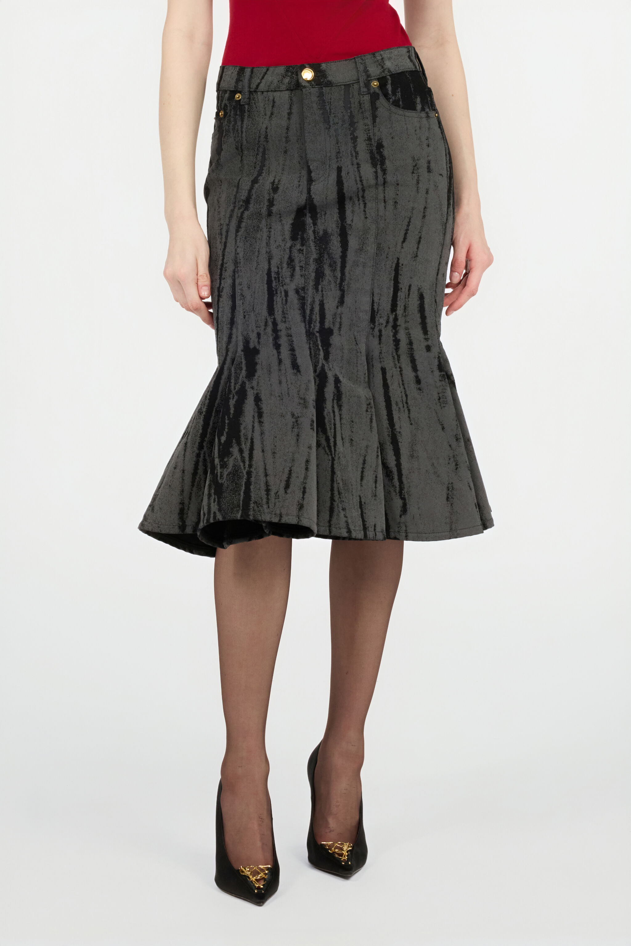 Black Denim Skirt With A Streak Effect - 3