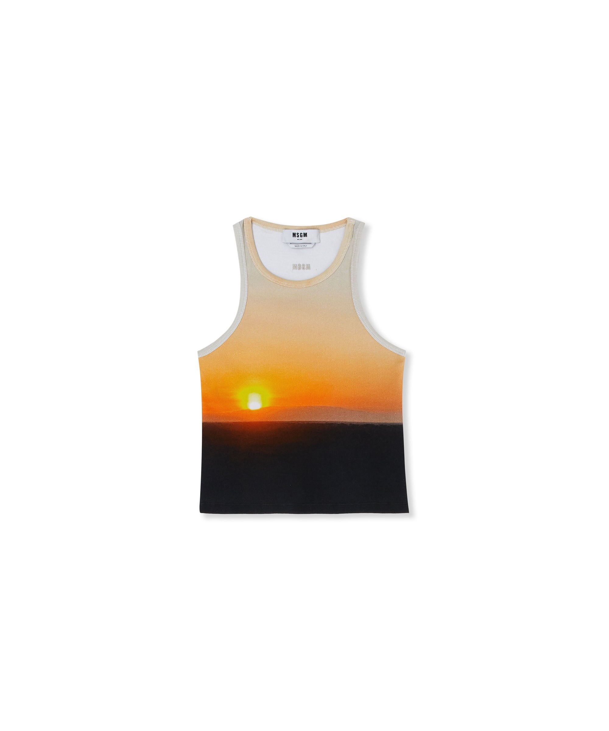 Ribbed jersey tank top with "Tanzanian sunset" print - 1