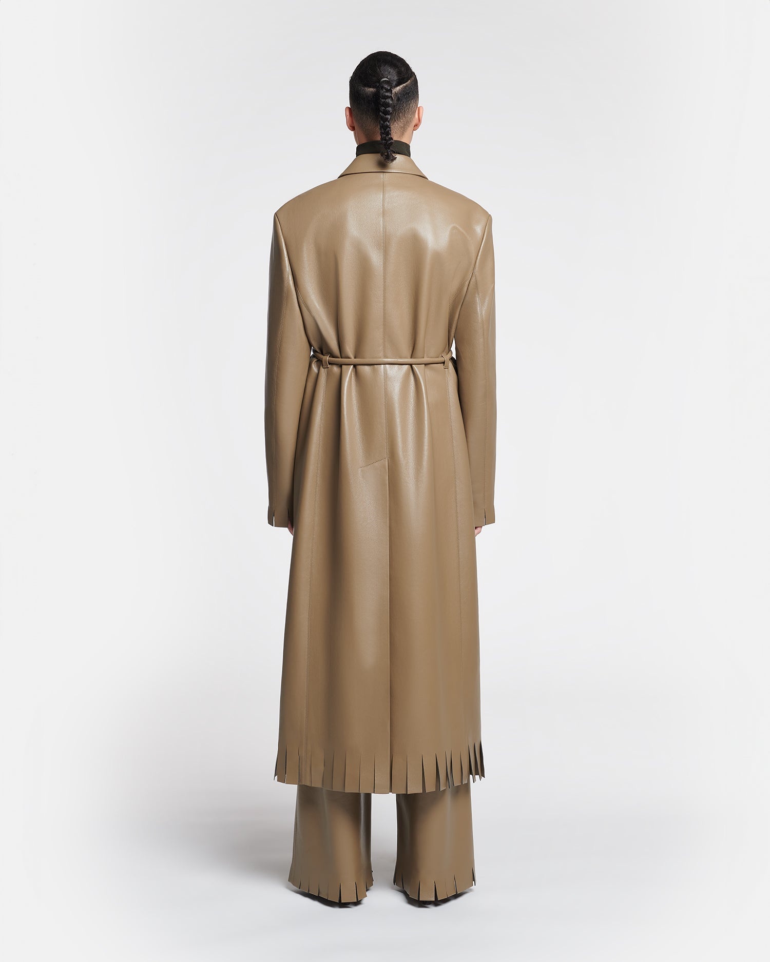 Belted Regenerated Leather Coat - 3