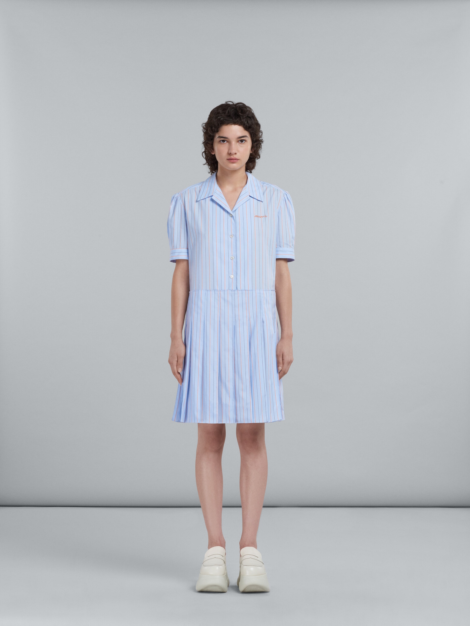 SHORT DRESS IN LIGHT BLUE STRIPED BIO POPLIN - 2