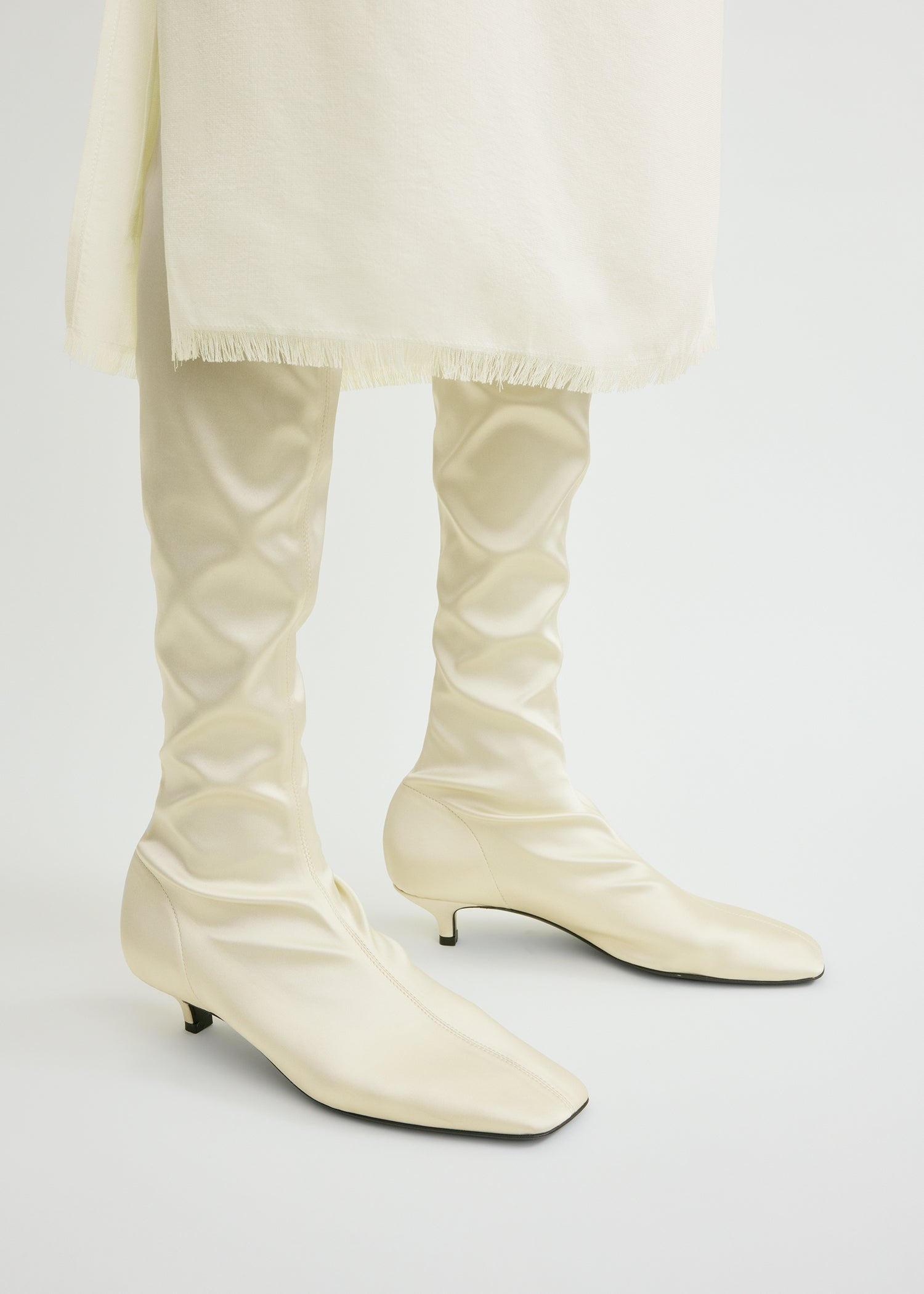Satin knee-high boots milk - 3