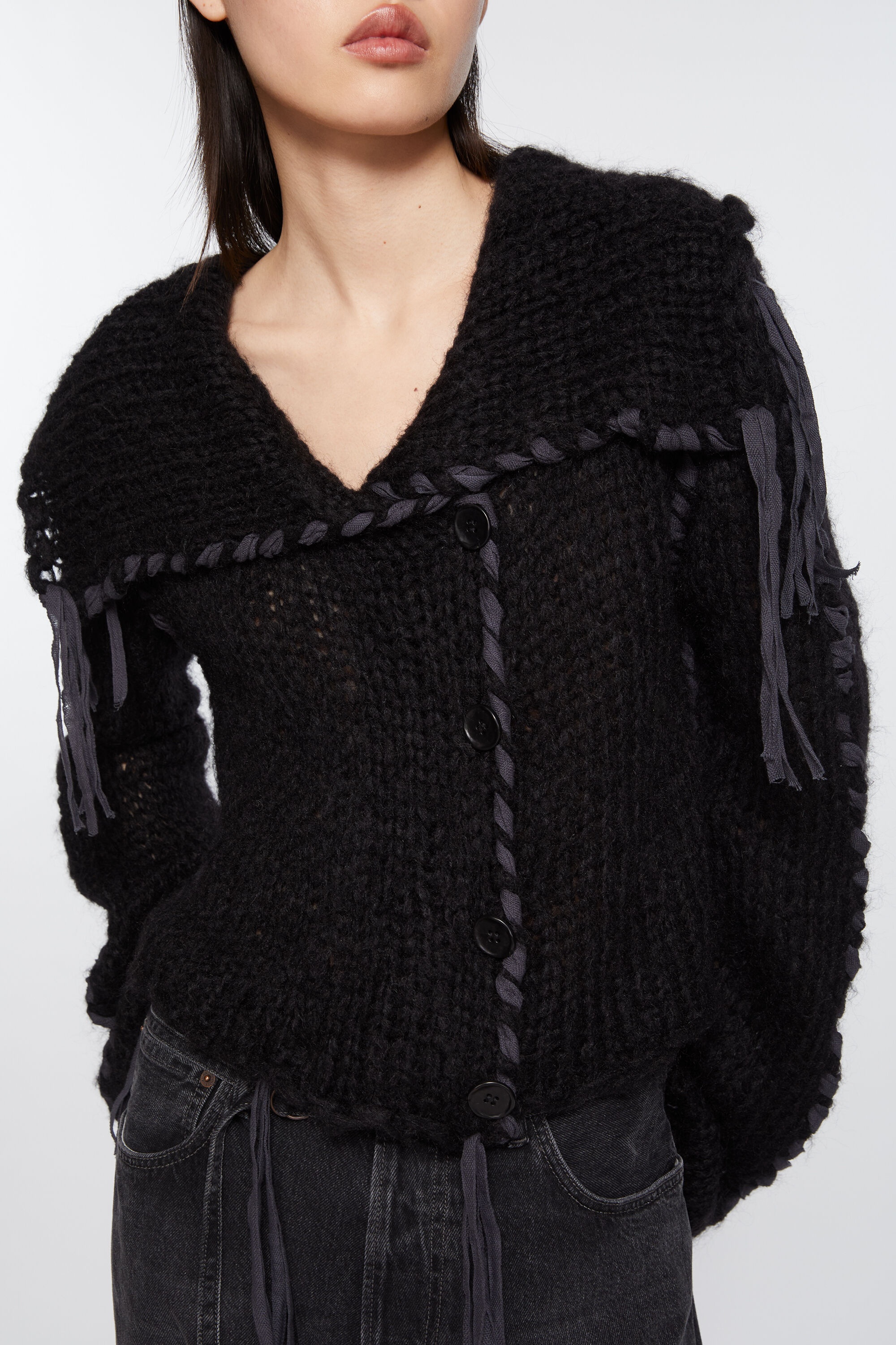 Lacing knit cardigan - Black - 4