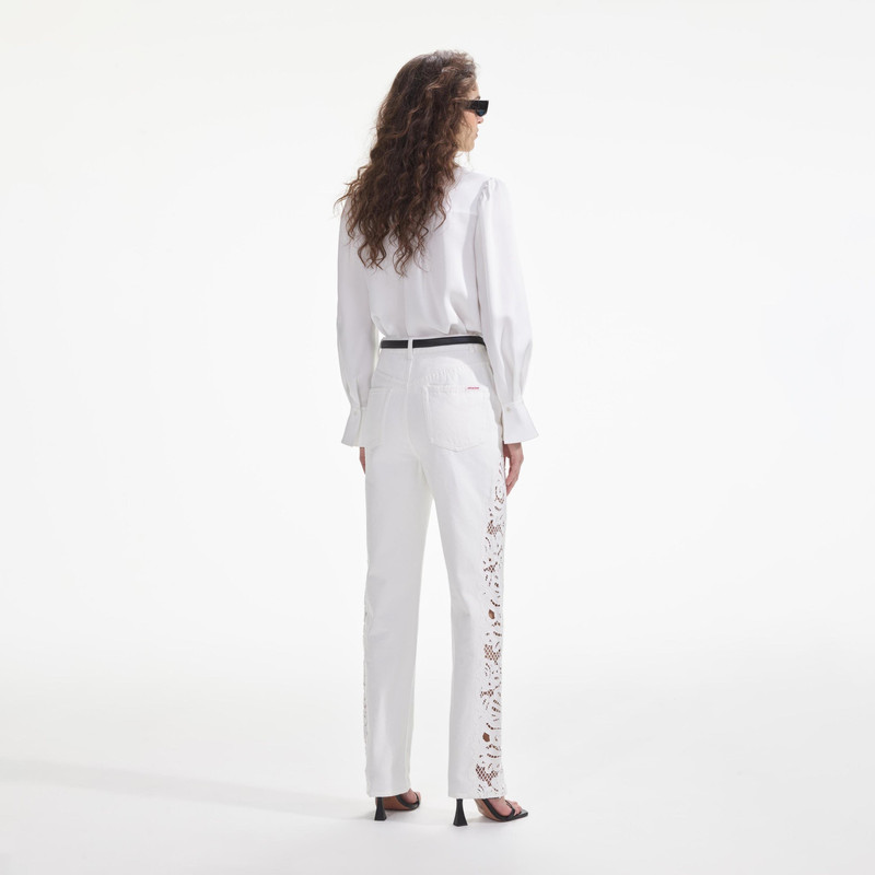 self-portrait White Cutwork Denim Jeans outlook