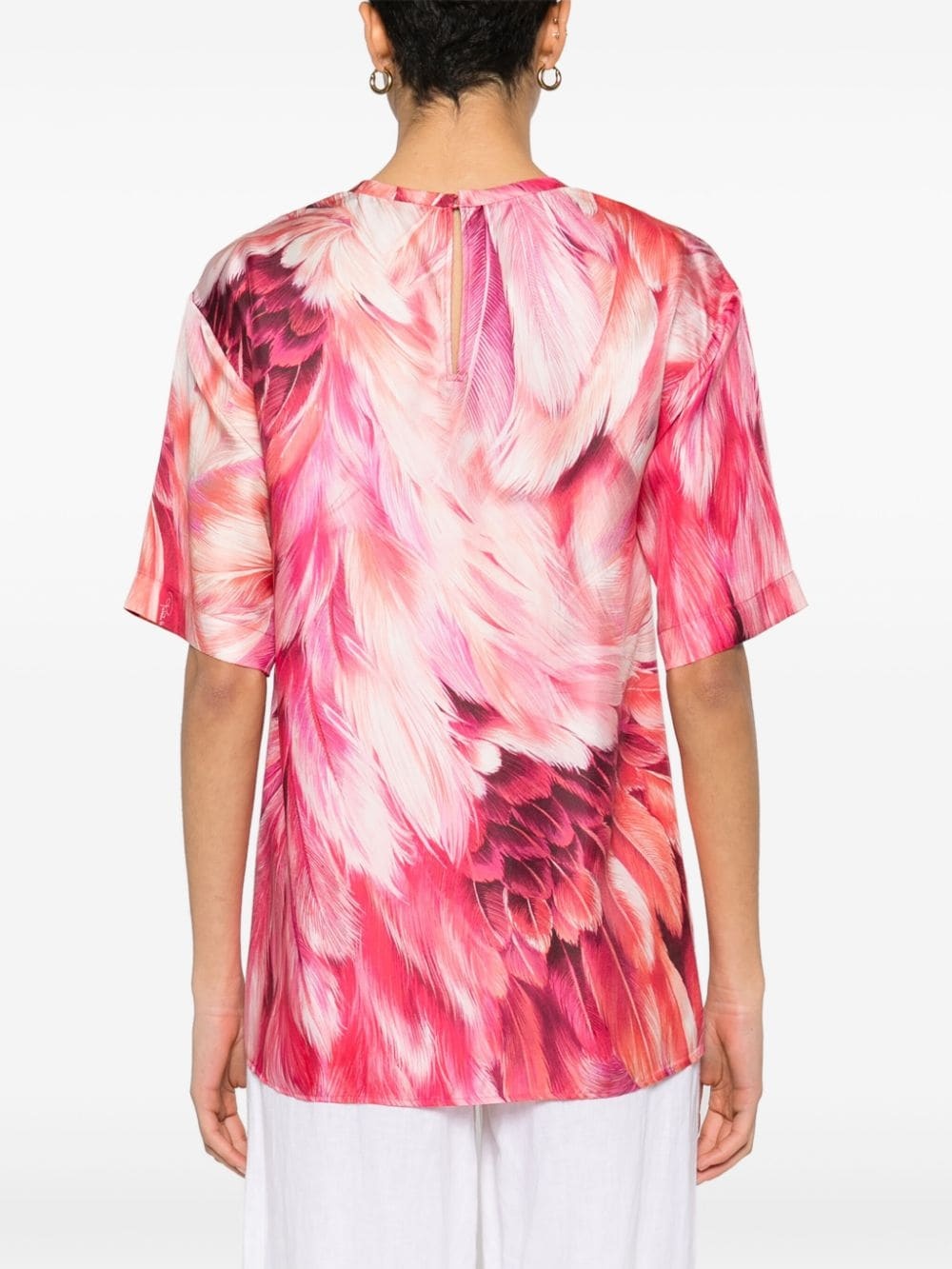 plumage-print silk T-shirt - 4