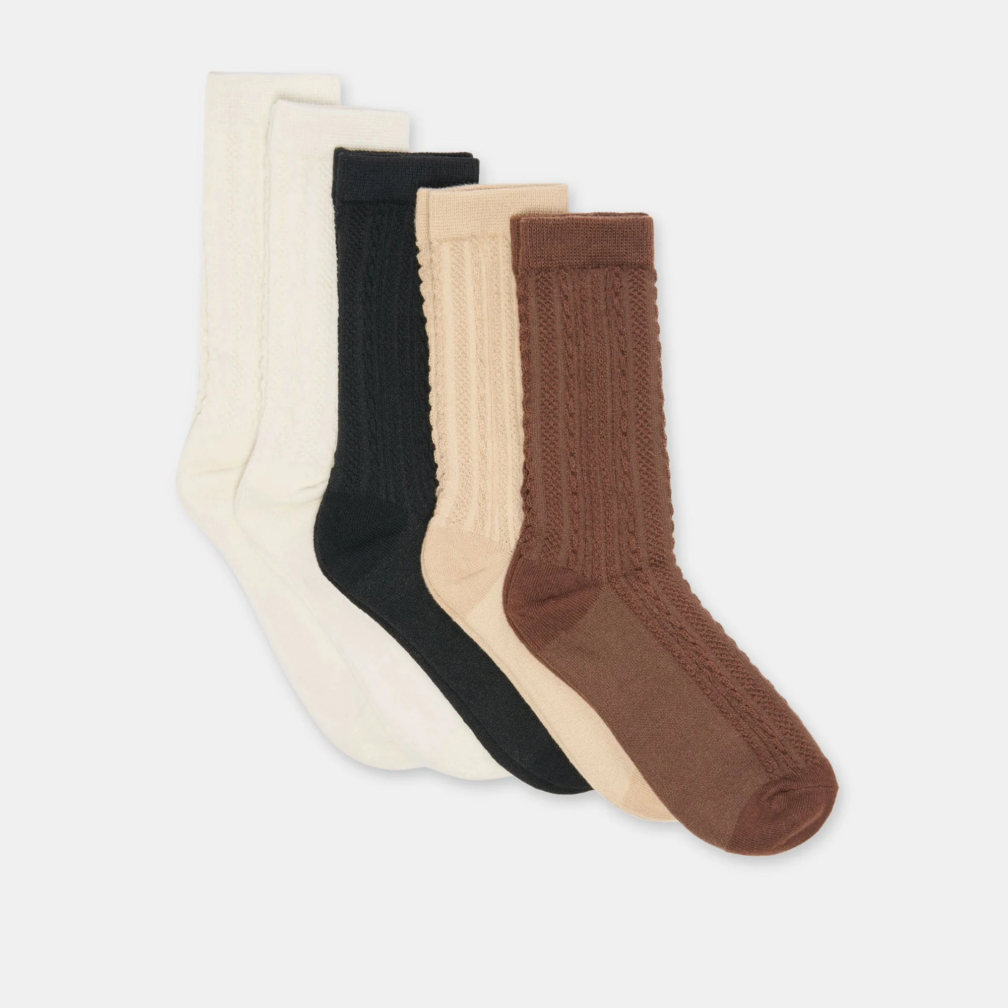 5 PACK MIXED TEXTURE CREW SOCKS TAN MULTI - 1