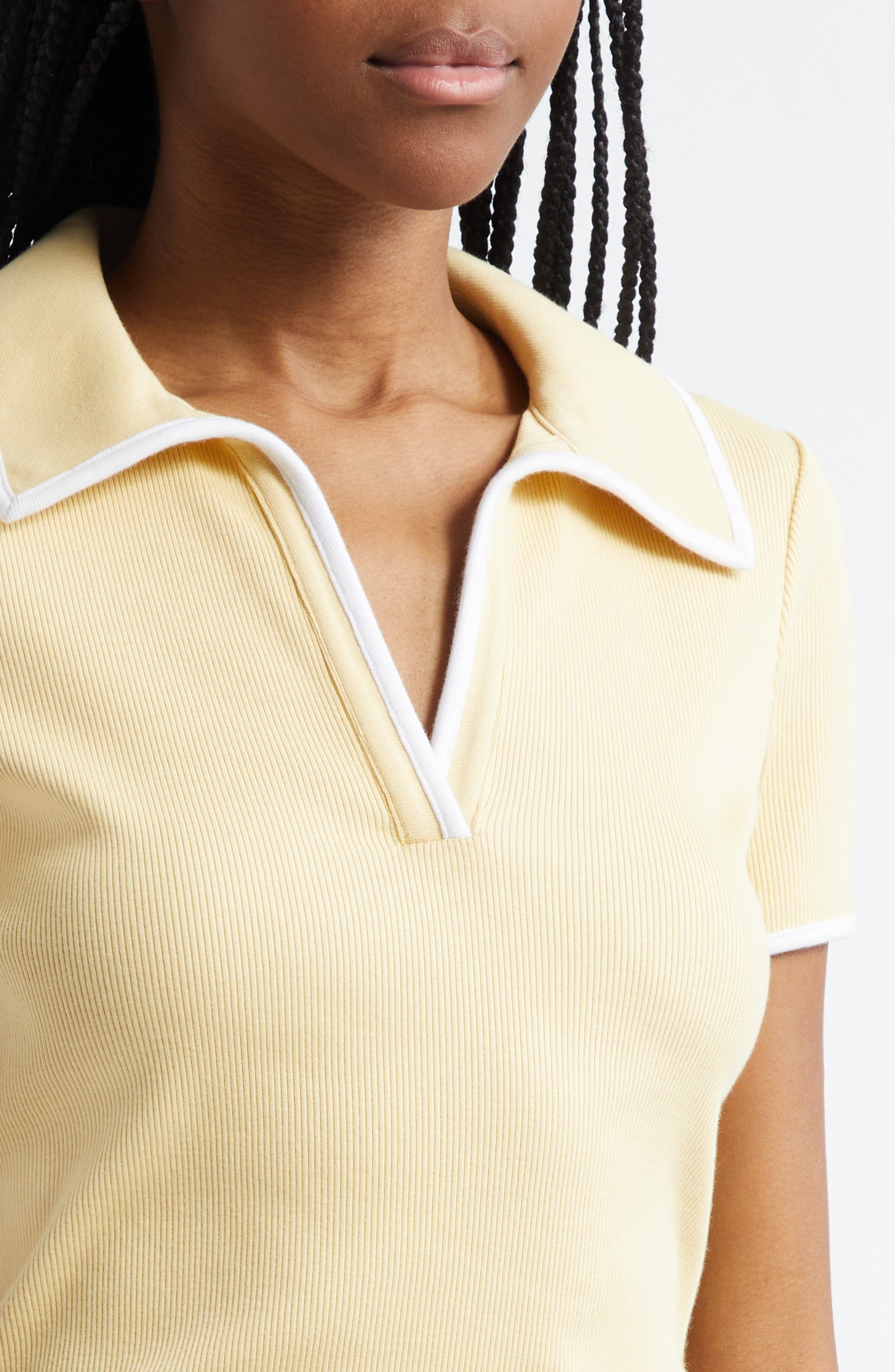 Veronica Beard Kearney Contrast Trim Rib Polo in Chamomile at Nordstrom - 4