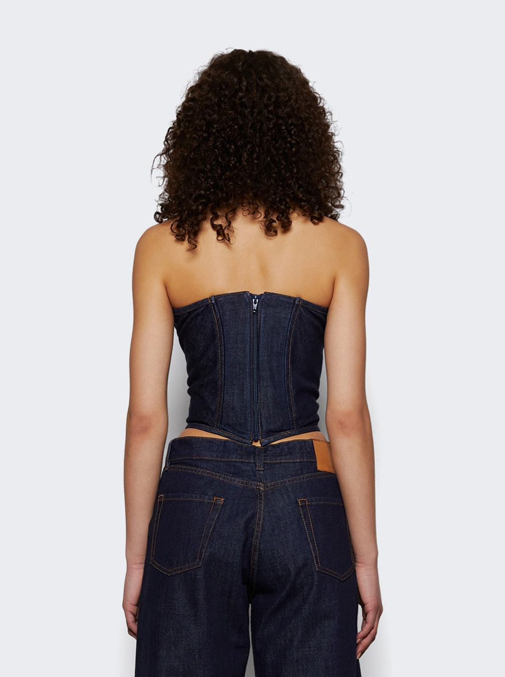 Draped Strapless Denim Corset Navy - 4