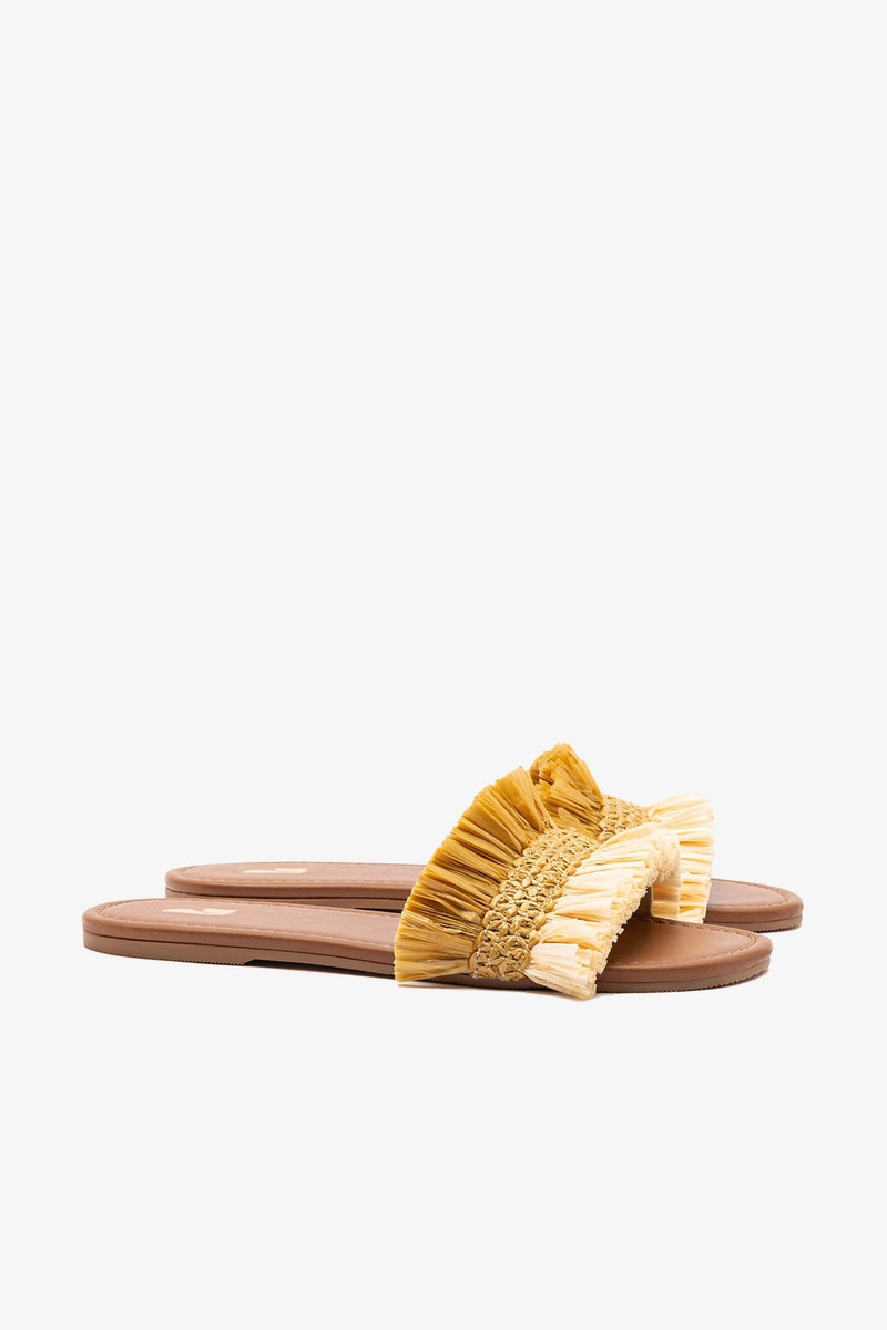 Bahia Fringe Flat In Beige And Peanut Raffia 3
