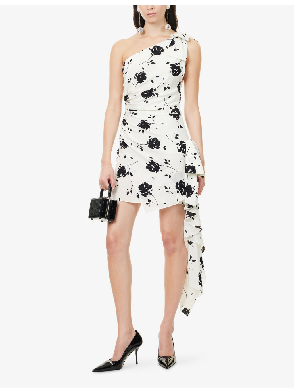 One-Shoulder Draped Silk Mini Dress - 2