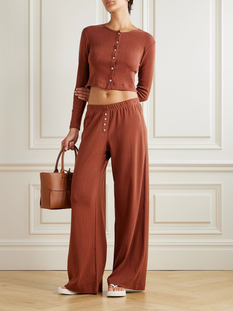 LESET Scalloped pointelle-knit cotton cardigan Red outlook