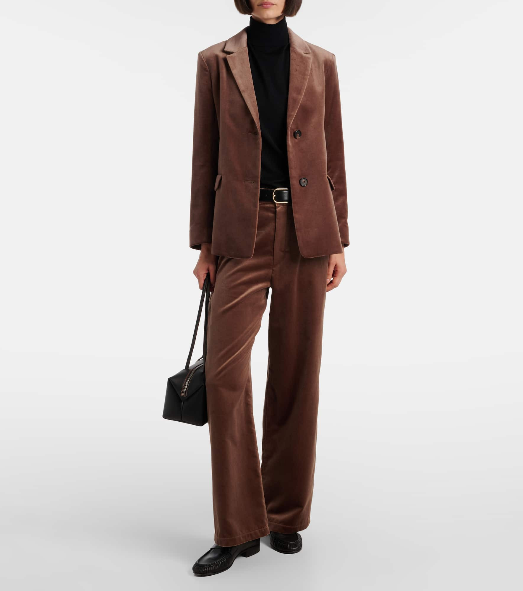 High-rise cotton velvet wide-leg pants - 2