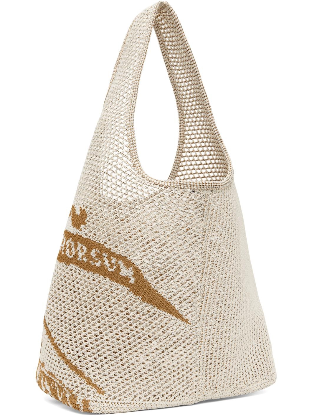 White & Tan Large EKD Crochet Tote - 3