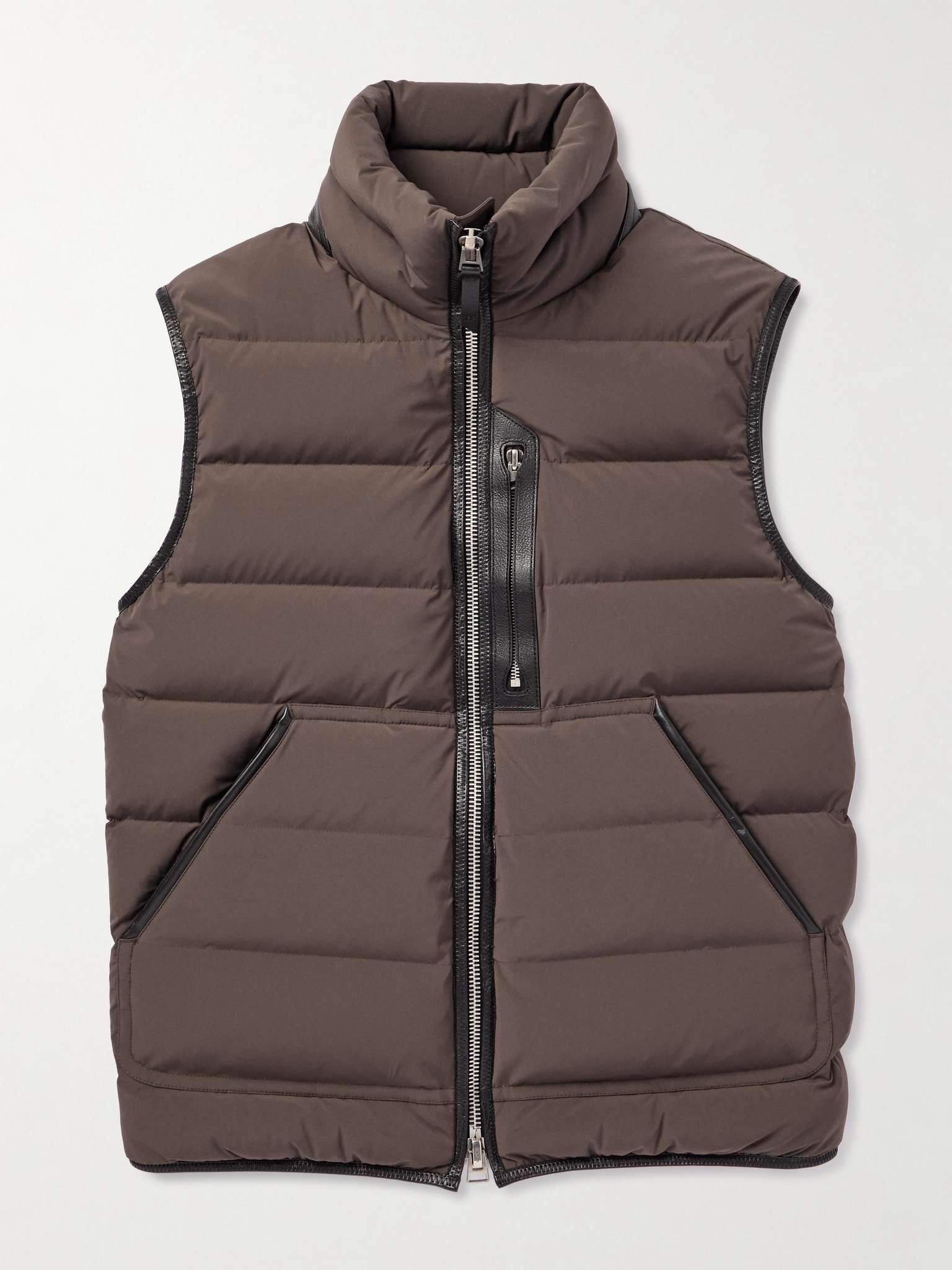 Slim-Fit Full-Grain Leather-Trimmed Quilted Stretch-Shell Down Gilet - 1