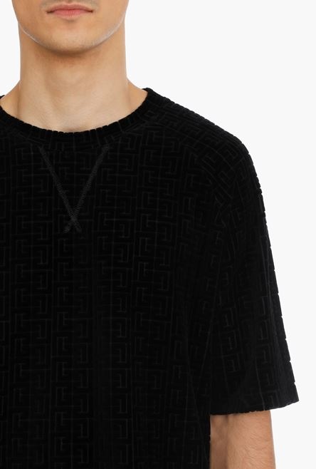 Black T-shirt with embossed velvet Balmain monogram - 6