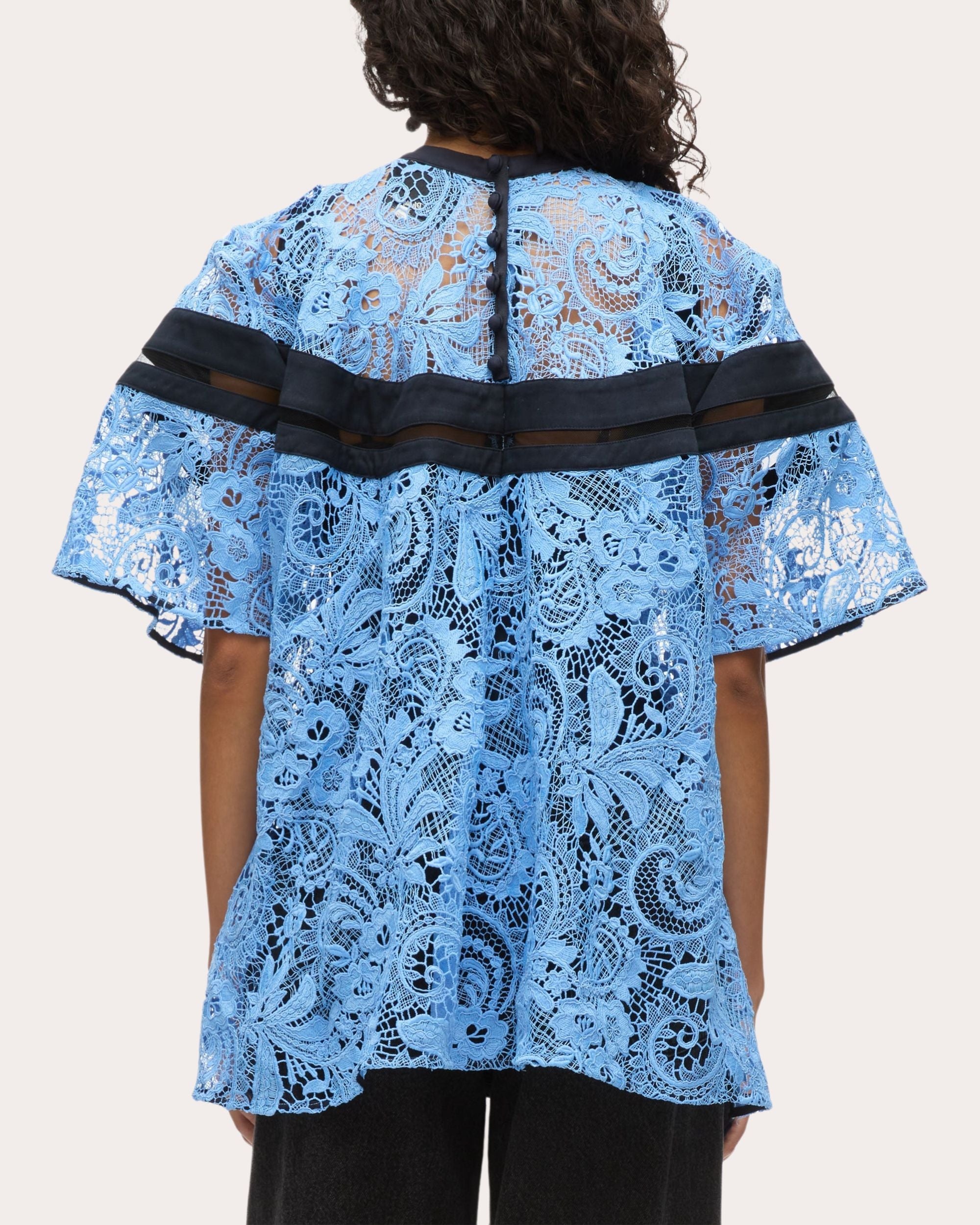 Sheer Lace Mesh-Panel Flounce Top - 2