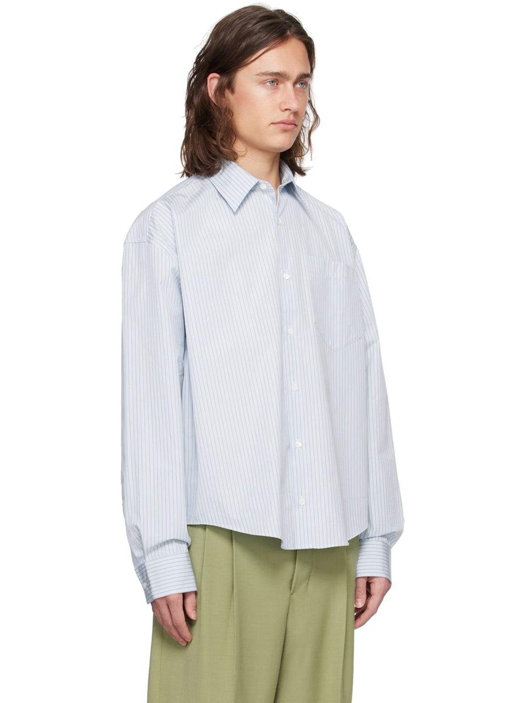 Blue & White Boxy Fit Shirt - 2