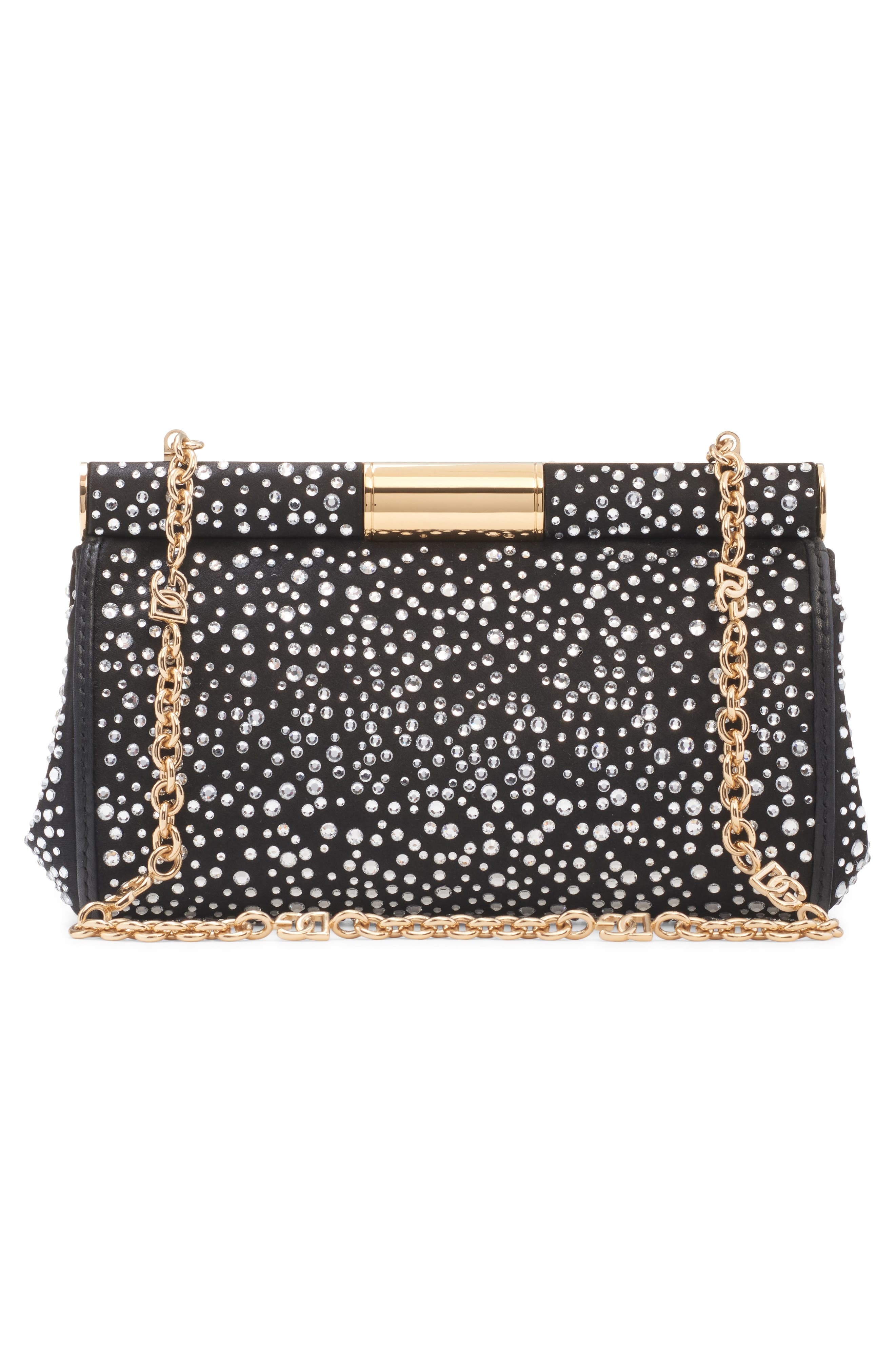 Dolce&Gabbana Marlene Crystal Embellished Satin Shoulder Bag in Crystal/Nero at Nordstrom - 2