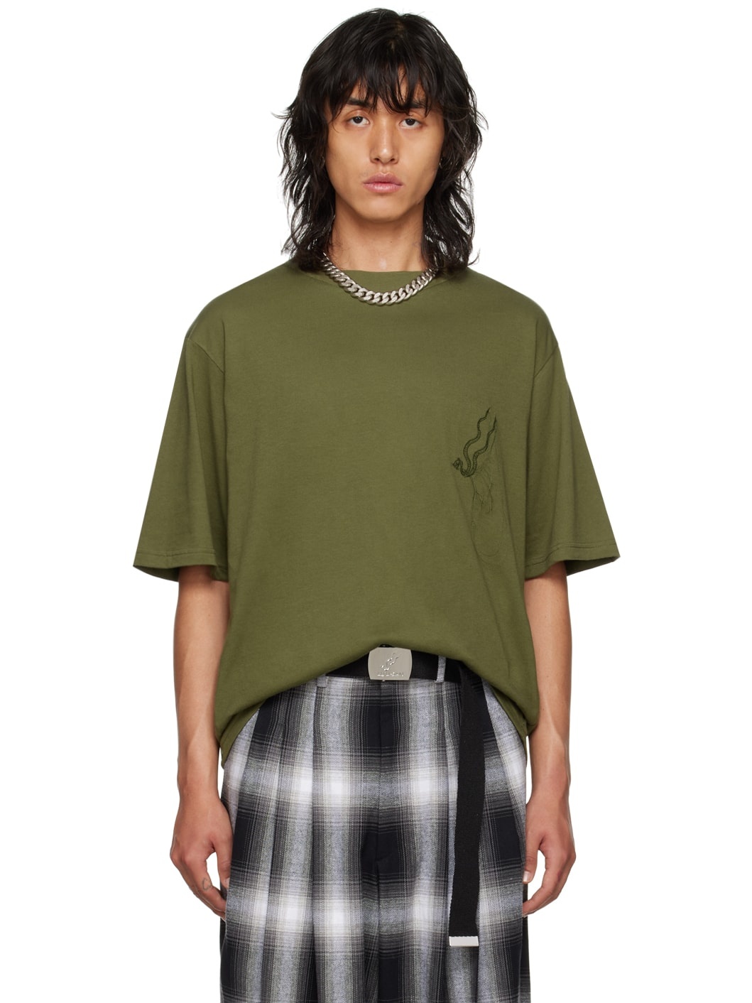 Khaki Embroidered T-Shirt - 1