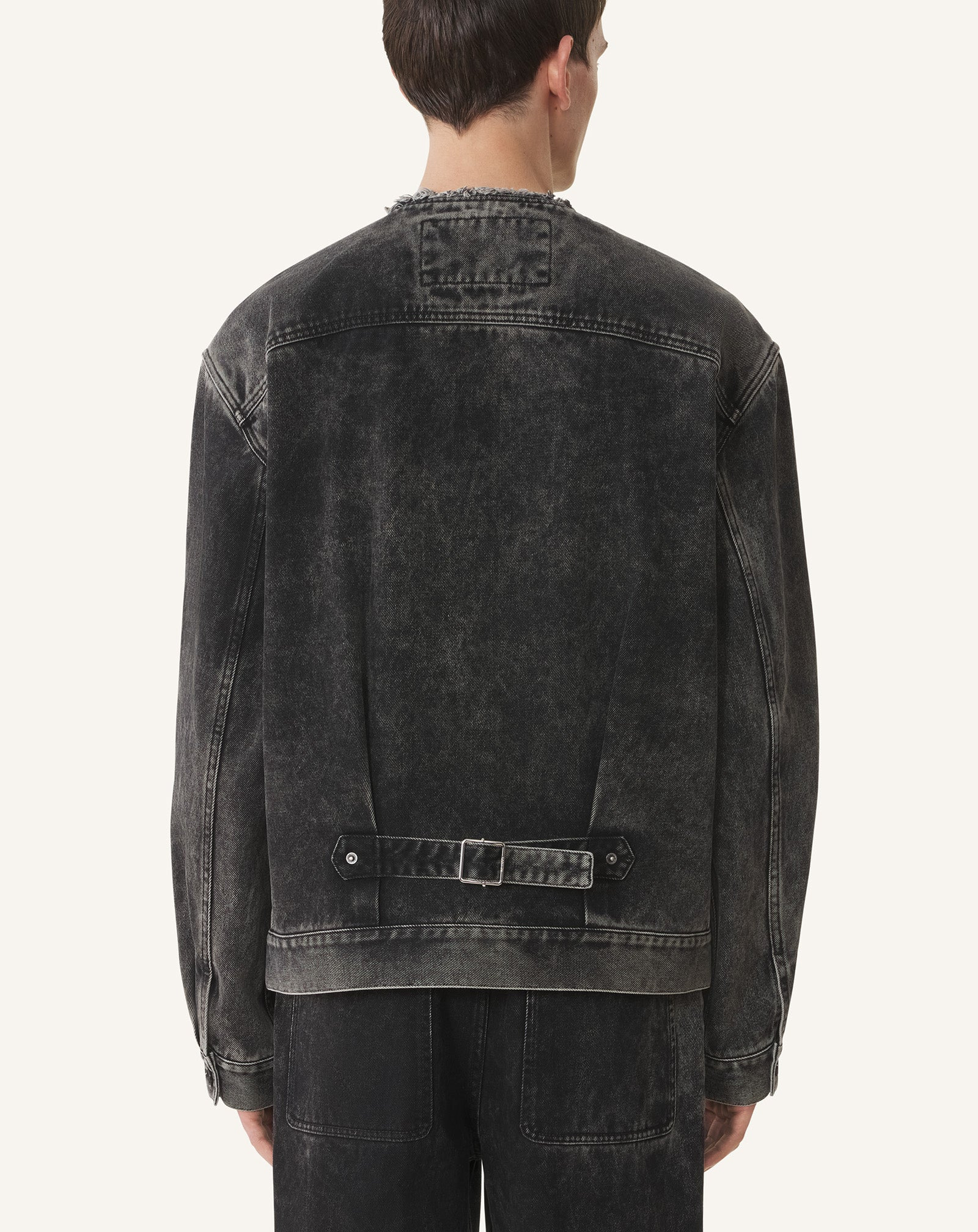 COLLARLESS DENIM JACKET - 4