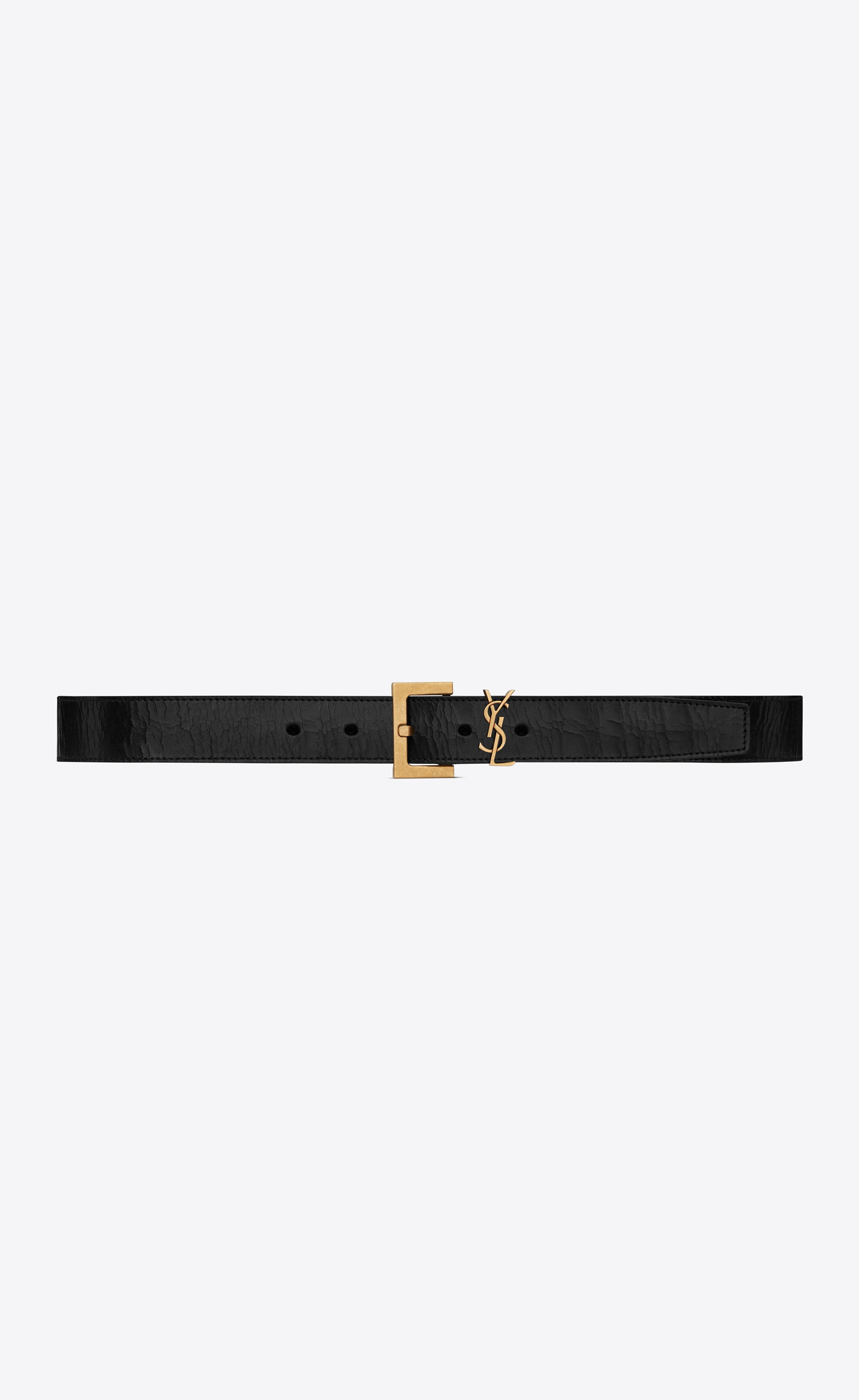 monogram belt with square buckle in crackled leather - 1