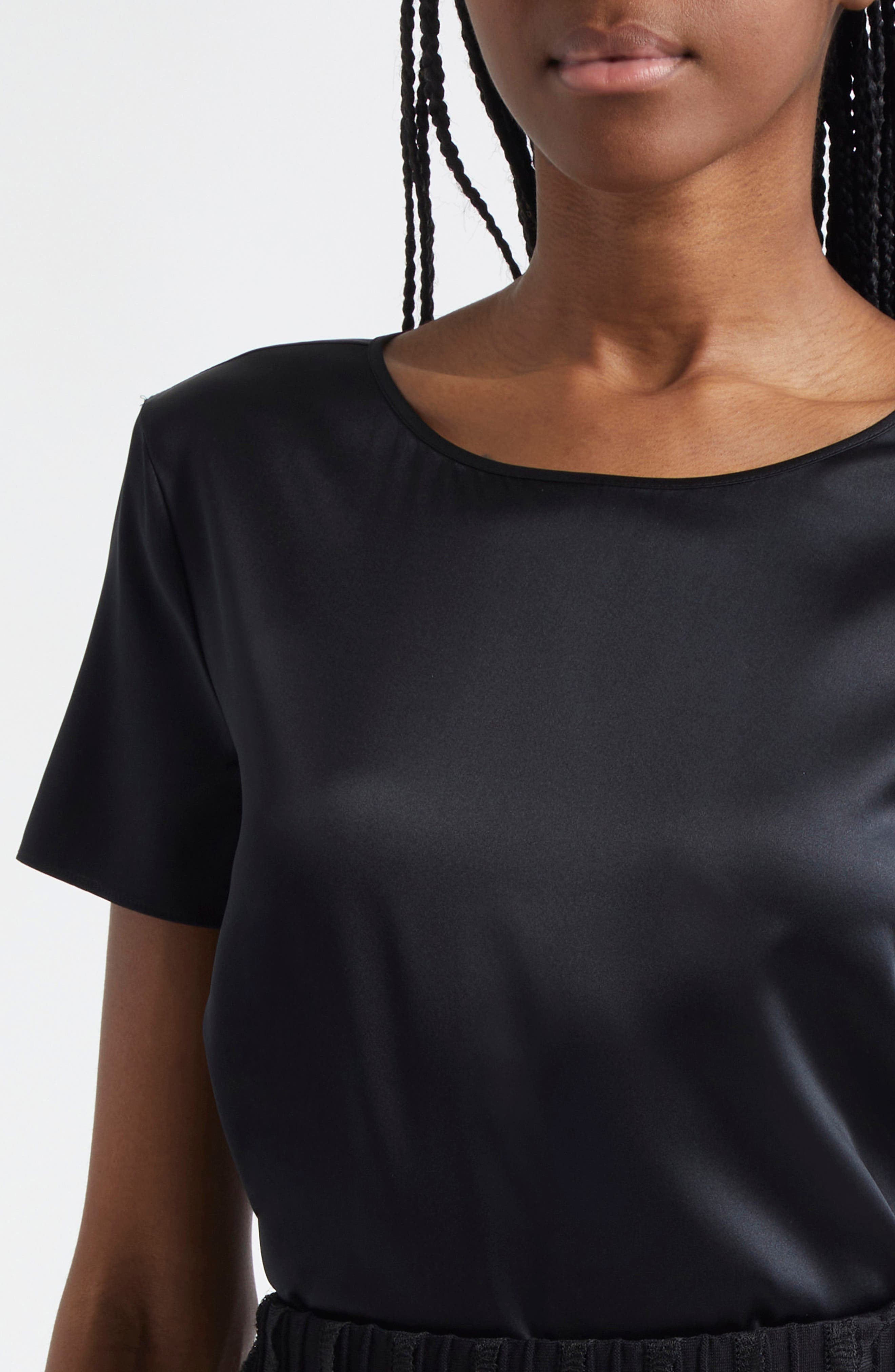 Emporio Armani Satin Stretch Silk T-Shirt in Black at Nordstrom - 5
