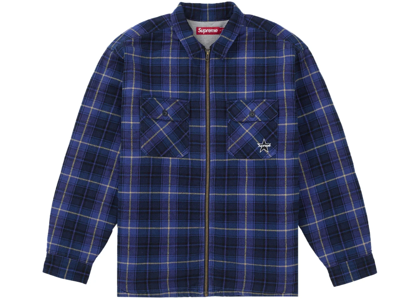 Supreme Thermal Lined Zip Up Flannel Shirt Blue - 1