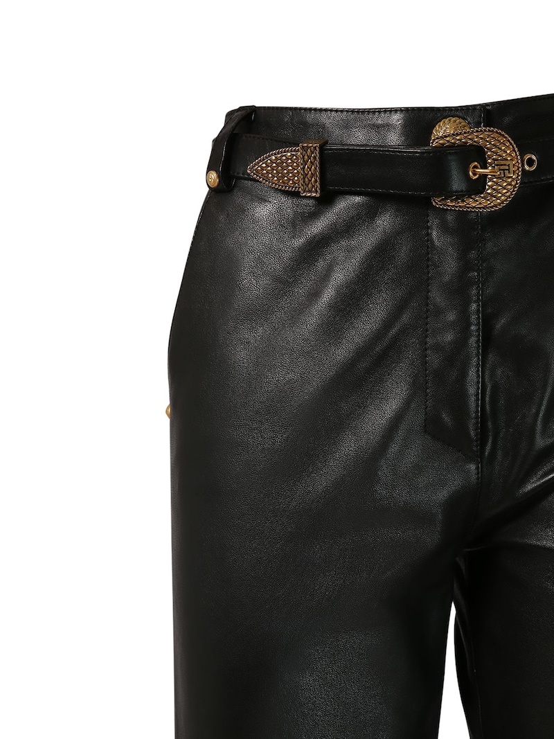 Belted leather straight pants - 4