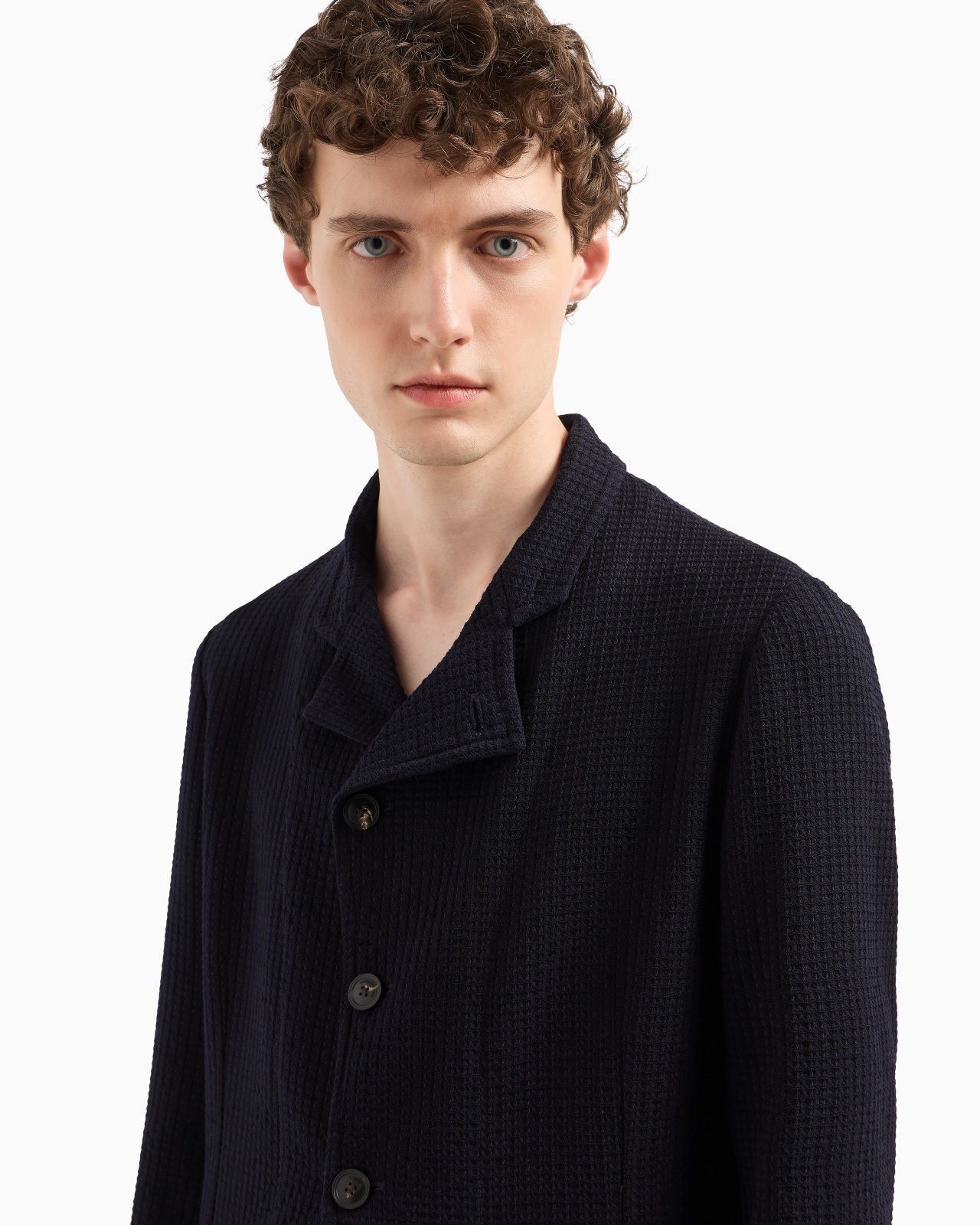 GURU-COLLAR JACKET WITH OFF-CENTRE FASTENING IN ARMURE VIRGIN WOOL - 5