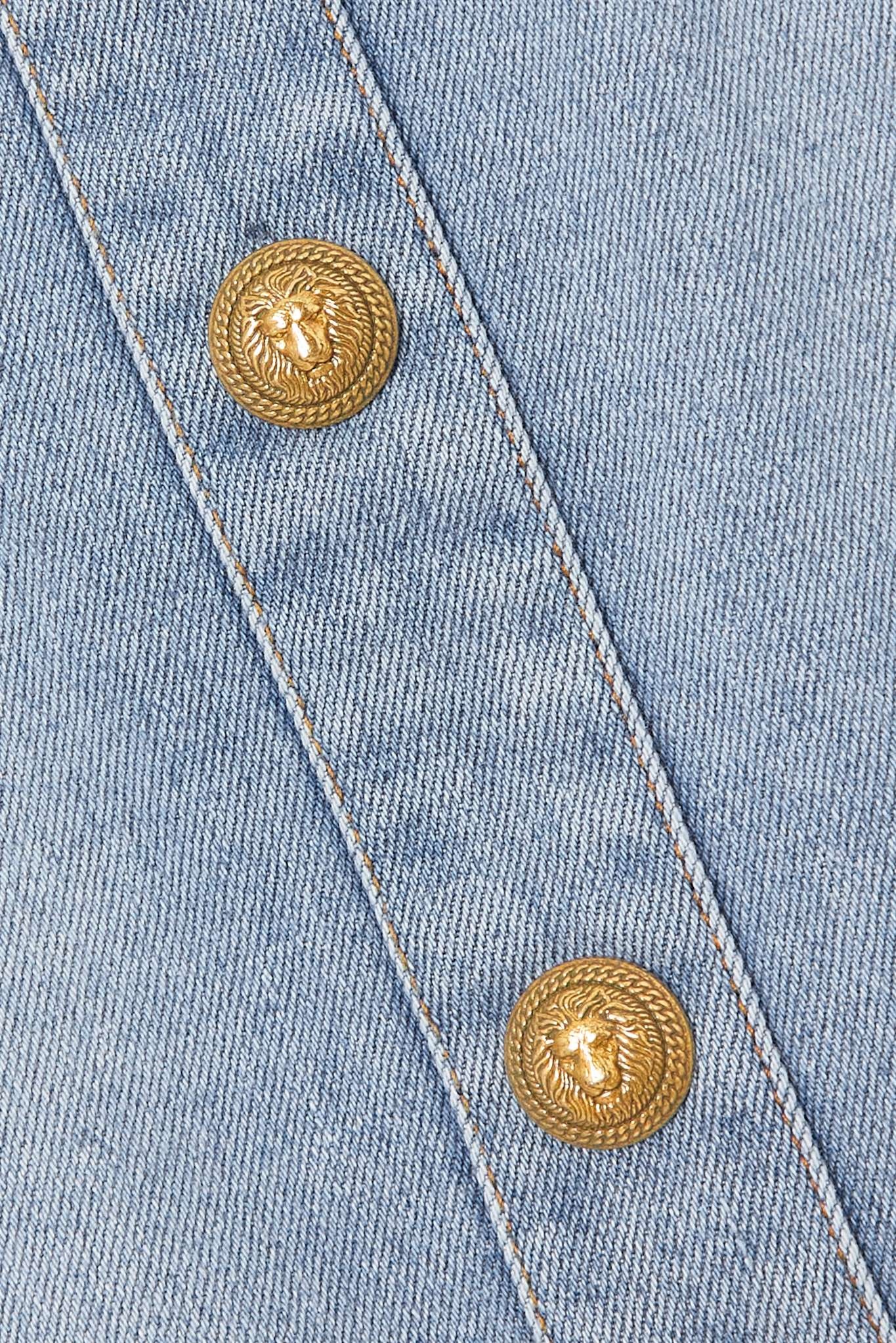 Button-embellished stretch-denim mini dress - 4