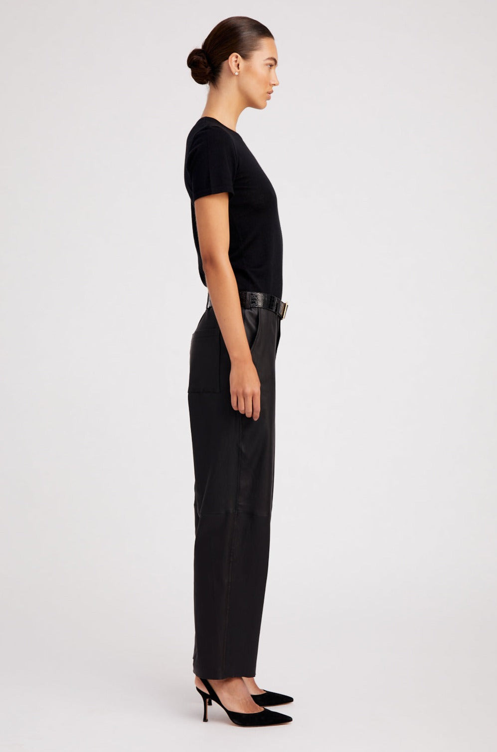 BLACK LEATHER RELAXED TROUSERS - 3