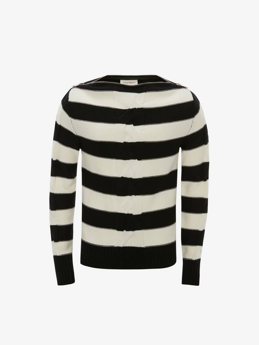 Mcqueen Striped Cable Knit Jumper in Black/ivory - 1