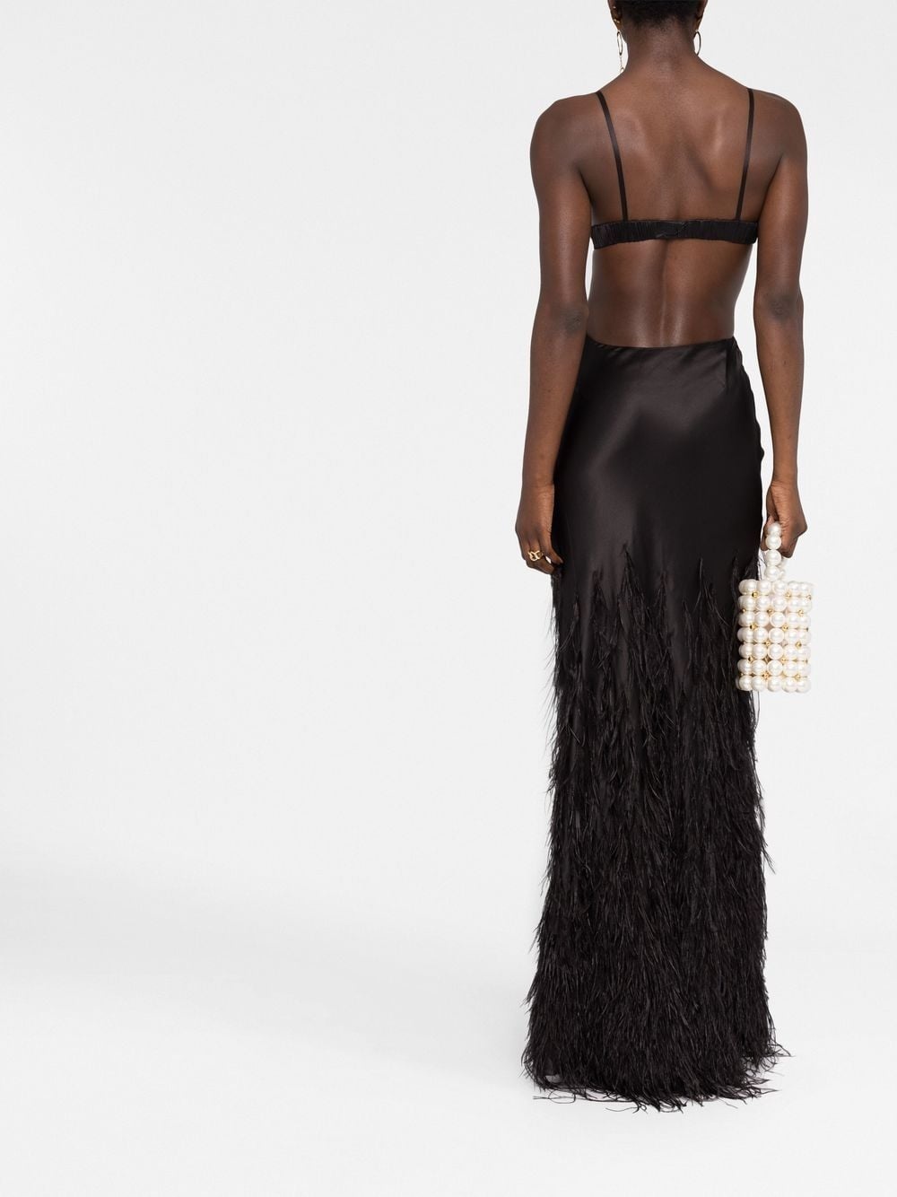 cutout-detail feather-trimmed long dress - 4