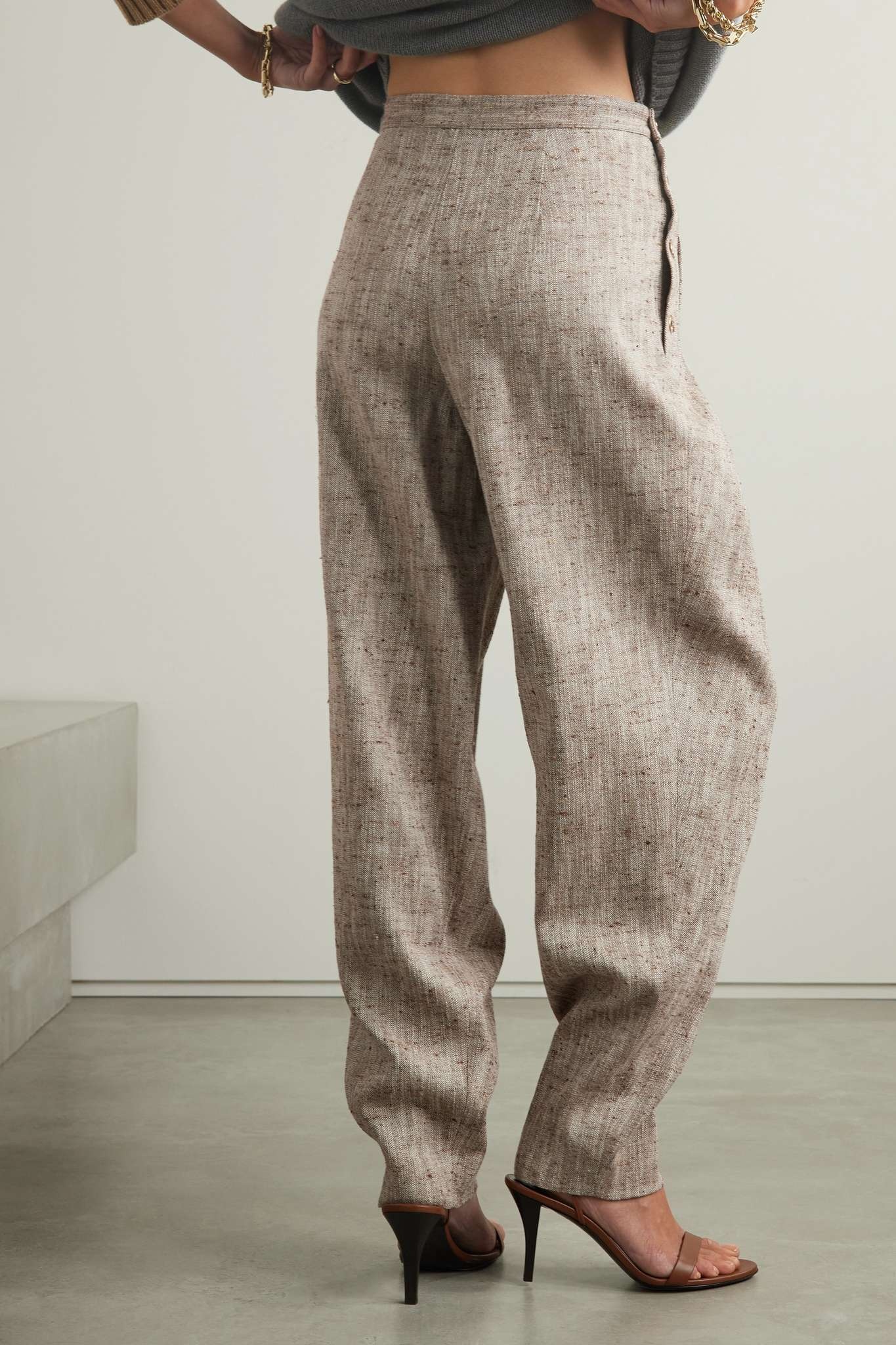 Asael pleated silk, hemp and cotton-blend tweed tapered pants - 3