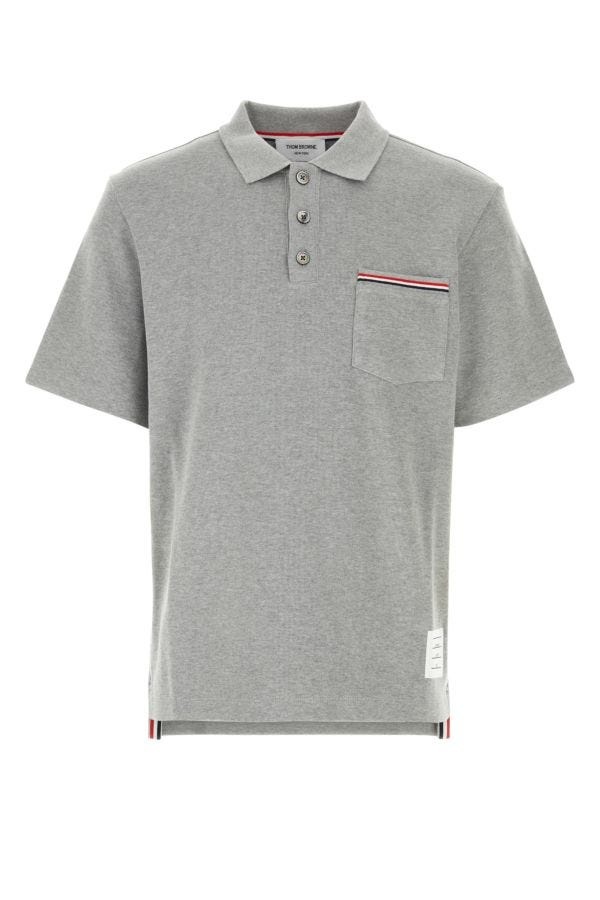 Thom Browne Man Grey Cotton Polo Shirt - 1