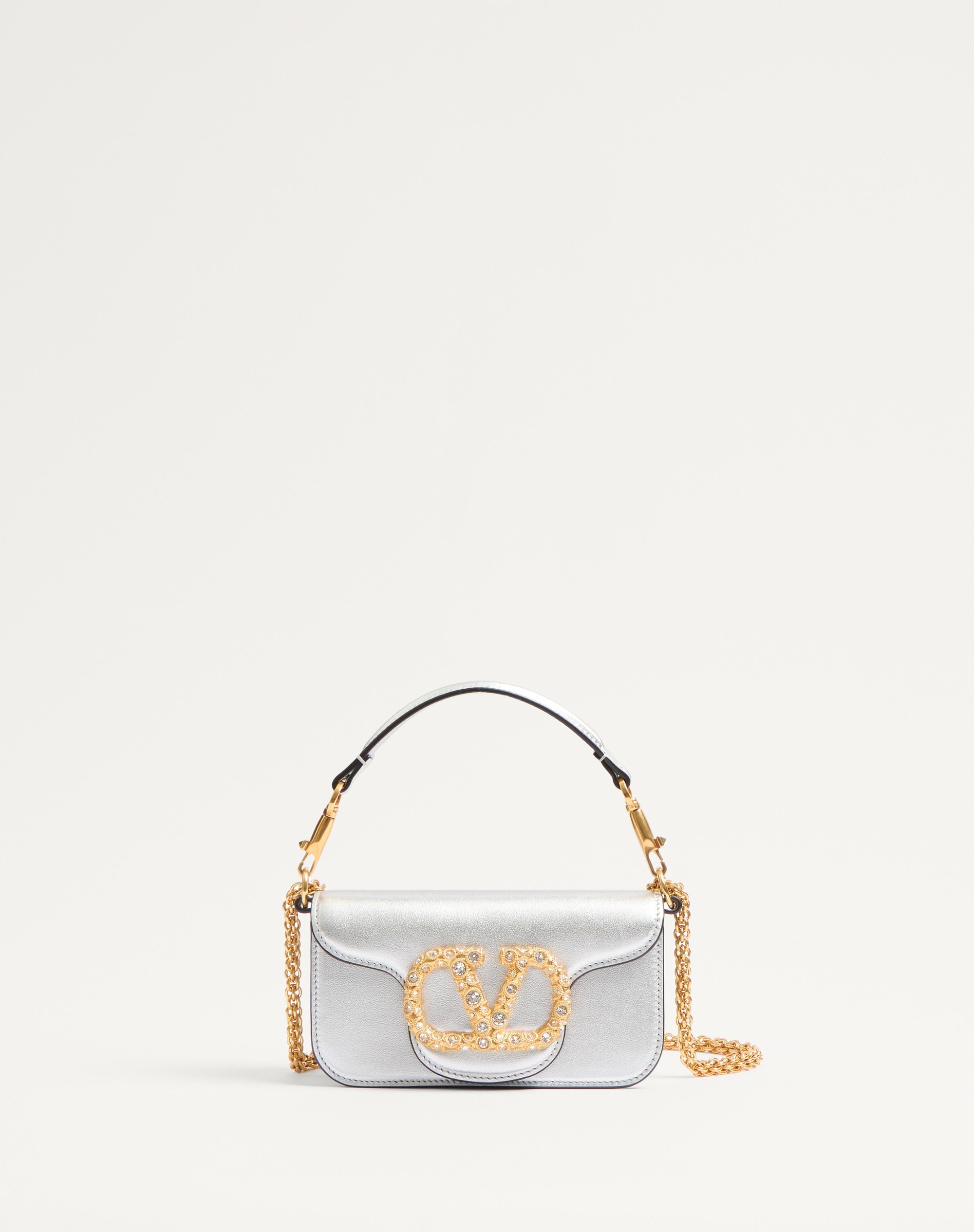 VALENTINO GARAVANI LOCÒ SMALL SHOULDER BAG IN LAMINATED CALFSKIN WITH JEWEL LOGO - 1