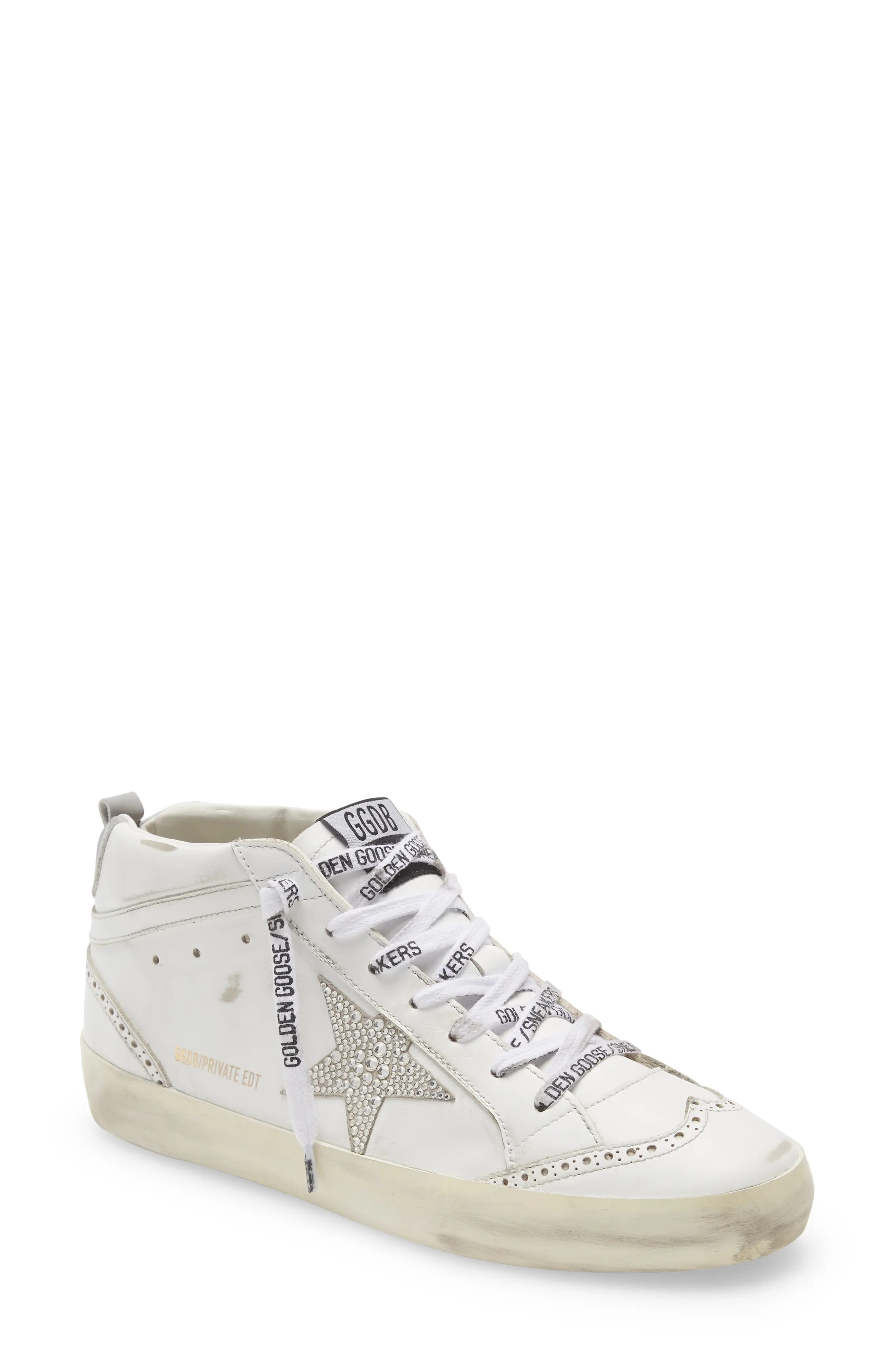 Mid Star Crystal Embellished Sneaker in White/Silver/Grey - 1