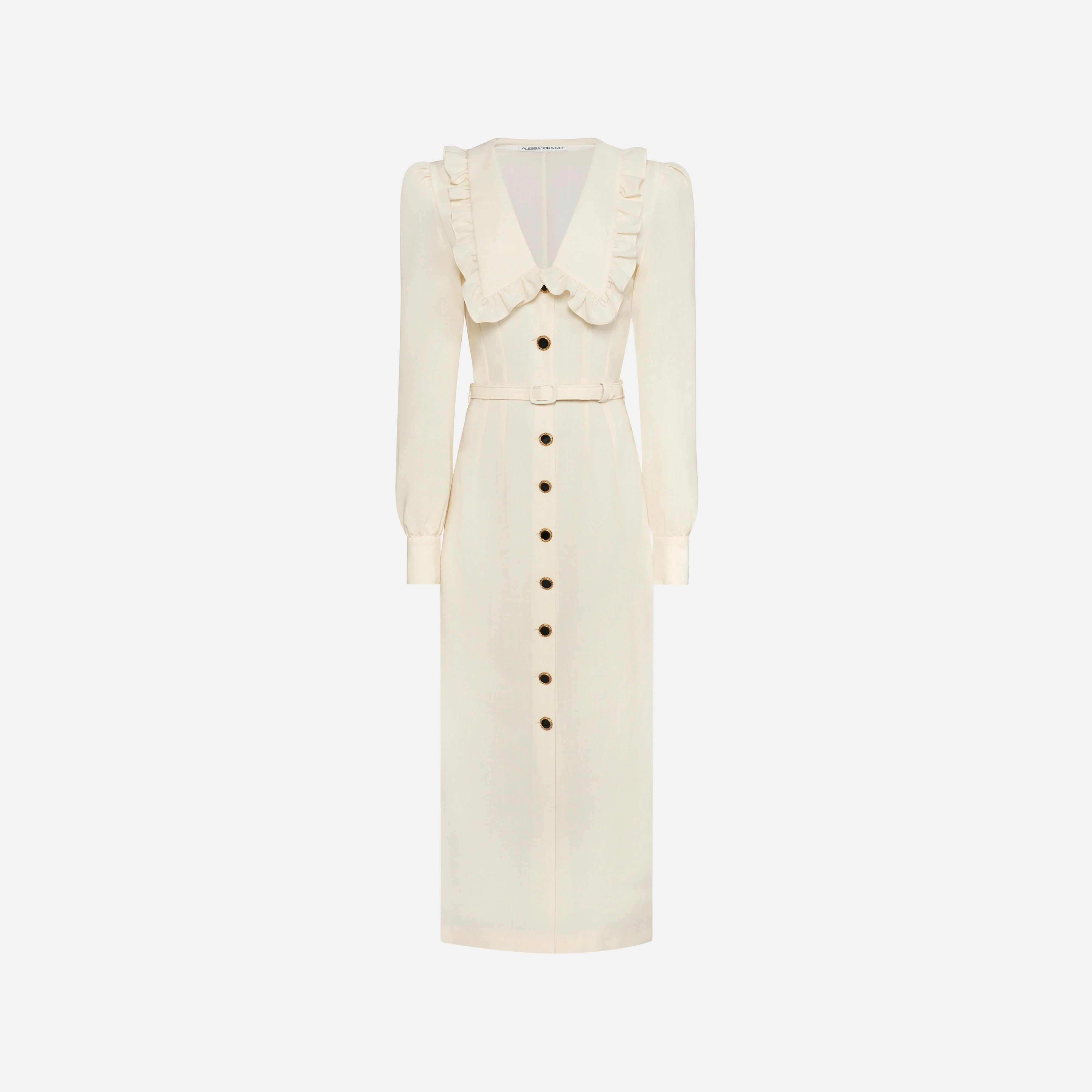 LIGHT WOOL CRÊPE MIDI DRESS WITH V-NECKLINE - 1
