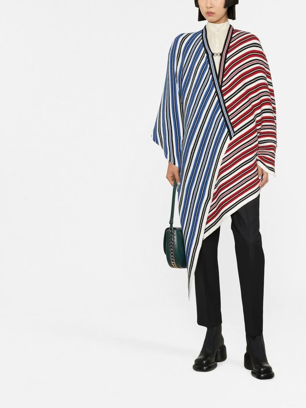 striped knitted poncho - 2