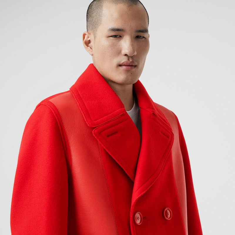 Lambskin Panel Technical Wool Pea Coat 8