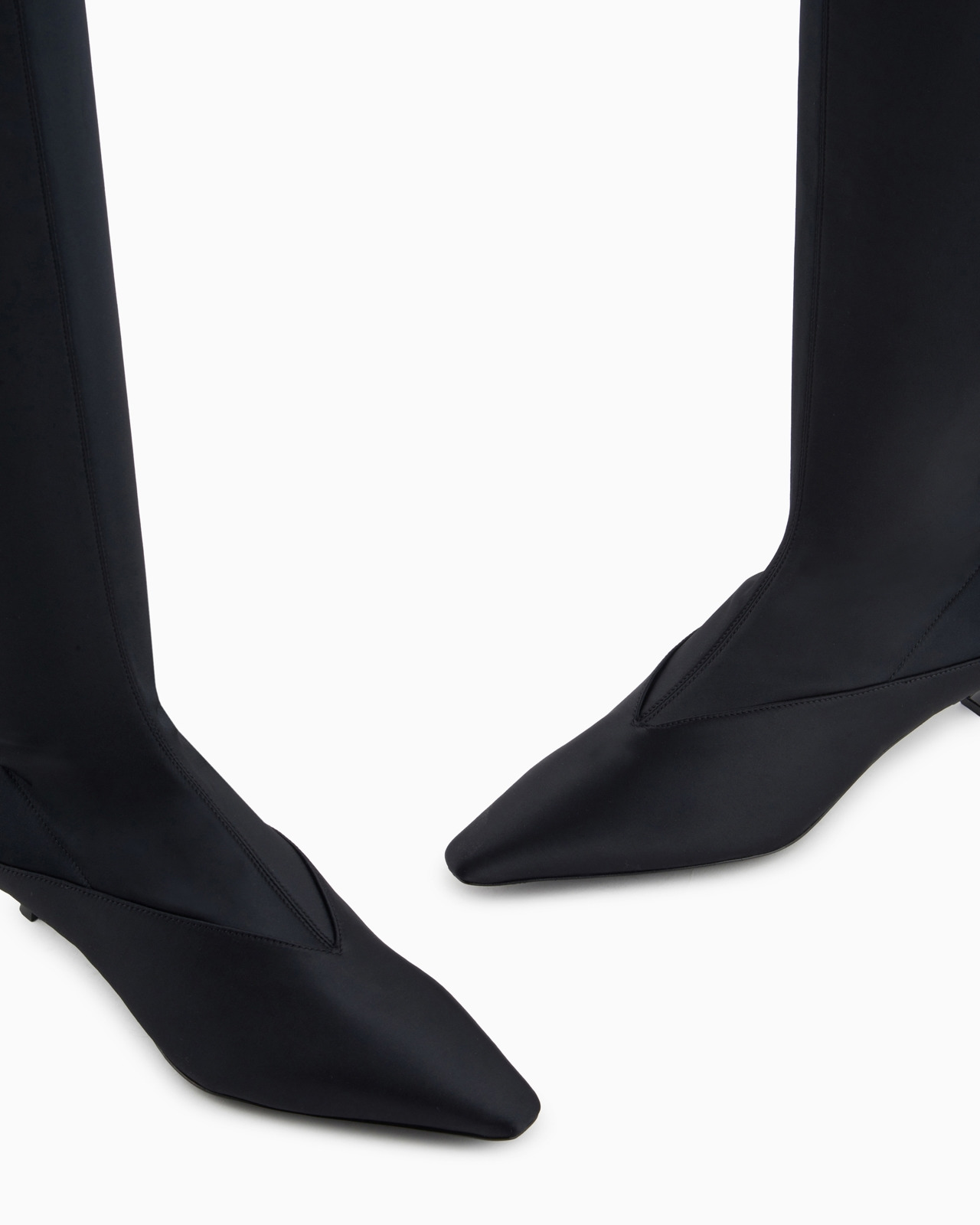 Stretch-satin thigh-high boots with a kitten heel - 4