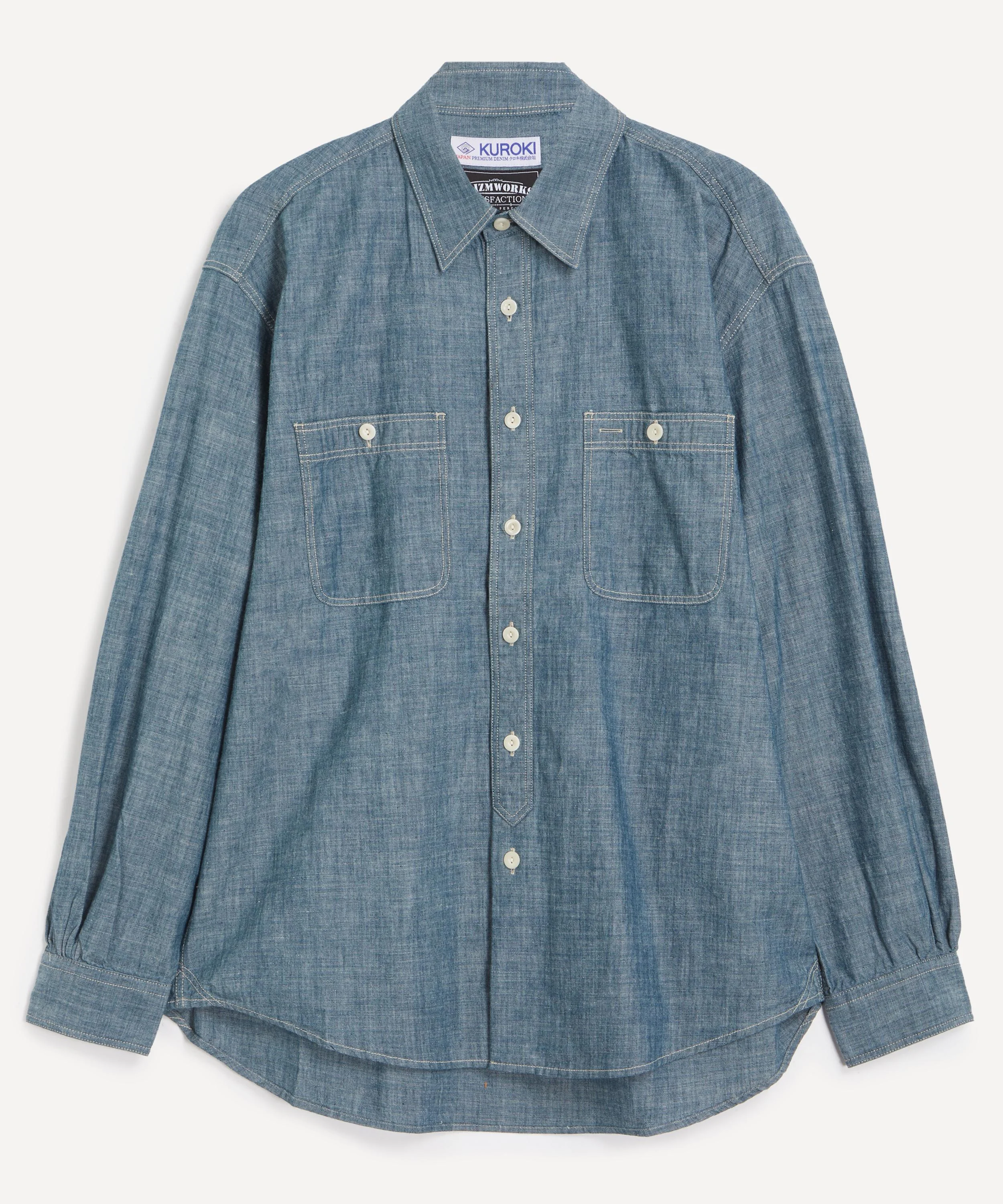 Kuroki Chambray Work Shirt in Washed Blue - 1