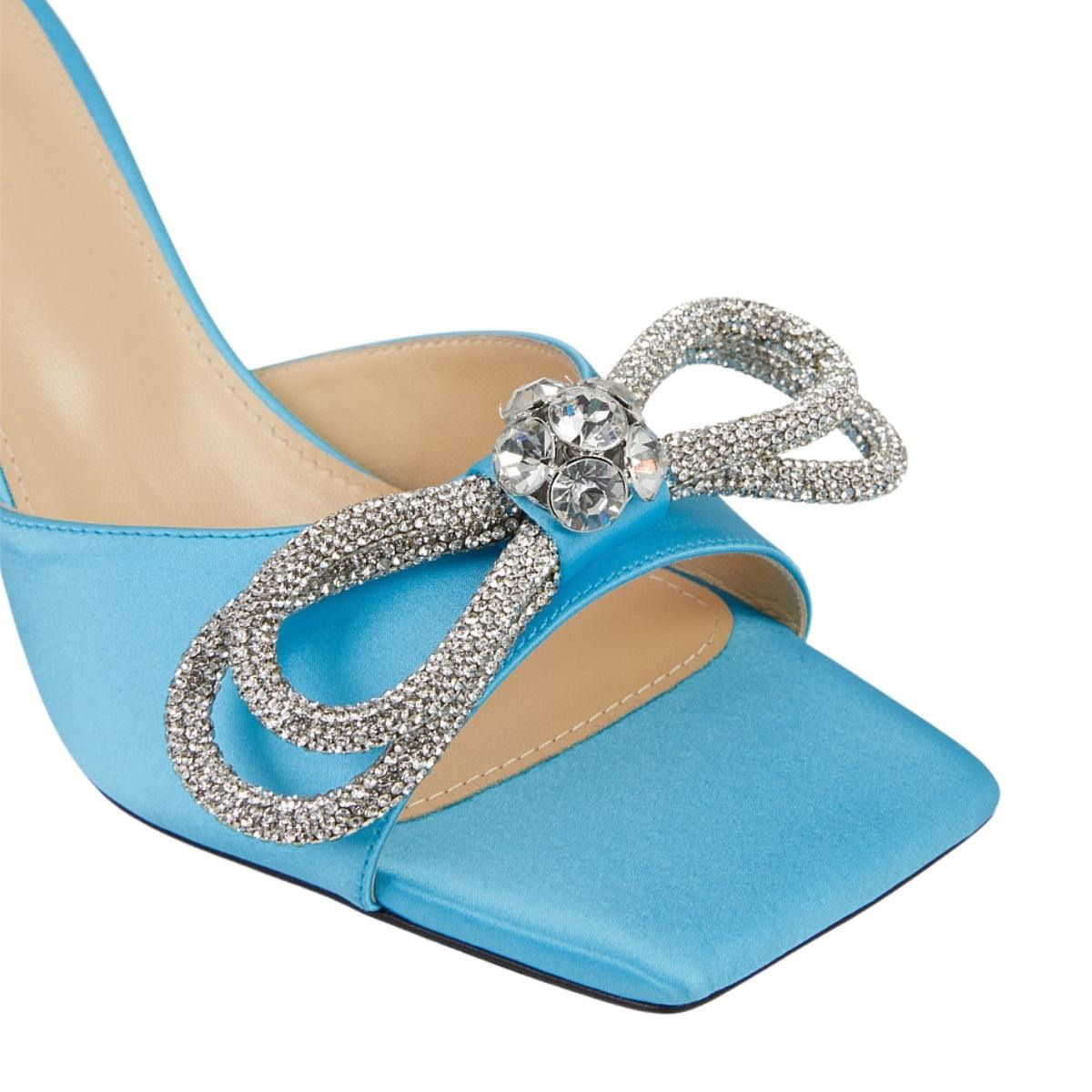Blue Double Bow Square Toe Mules - 5