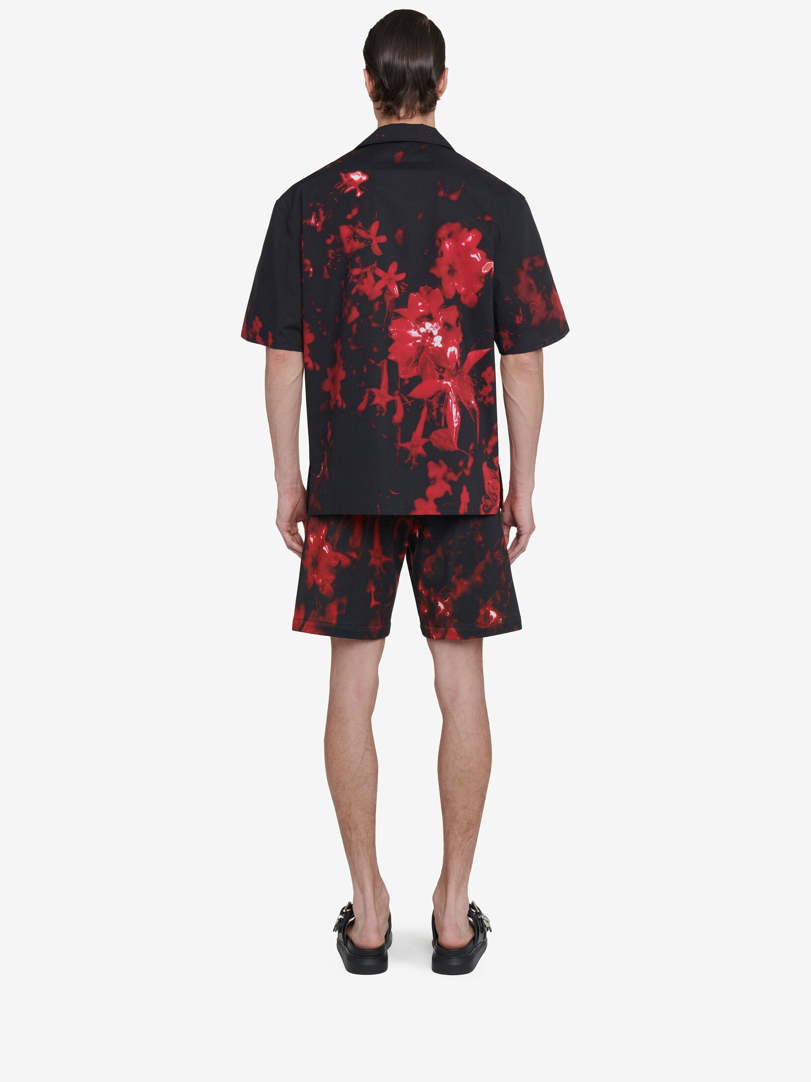 Men's Wax Flower Hawaiian Shirt in Black/red - 4