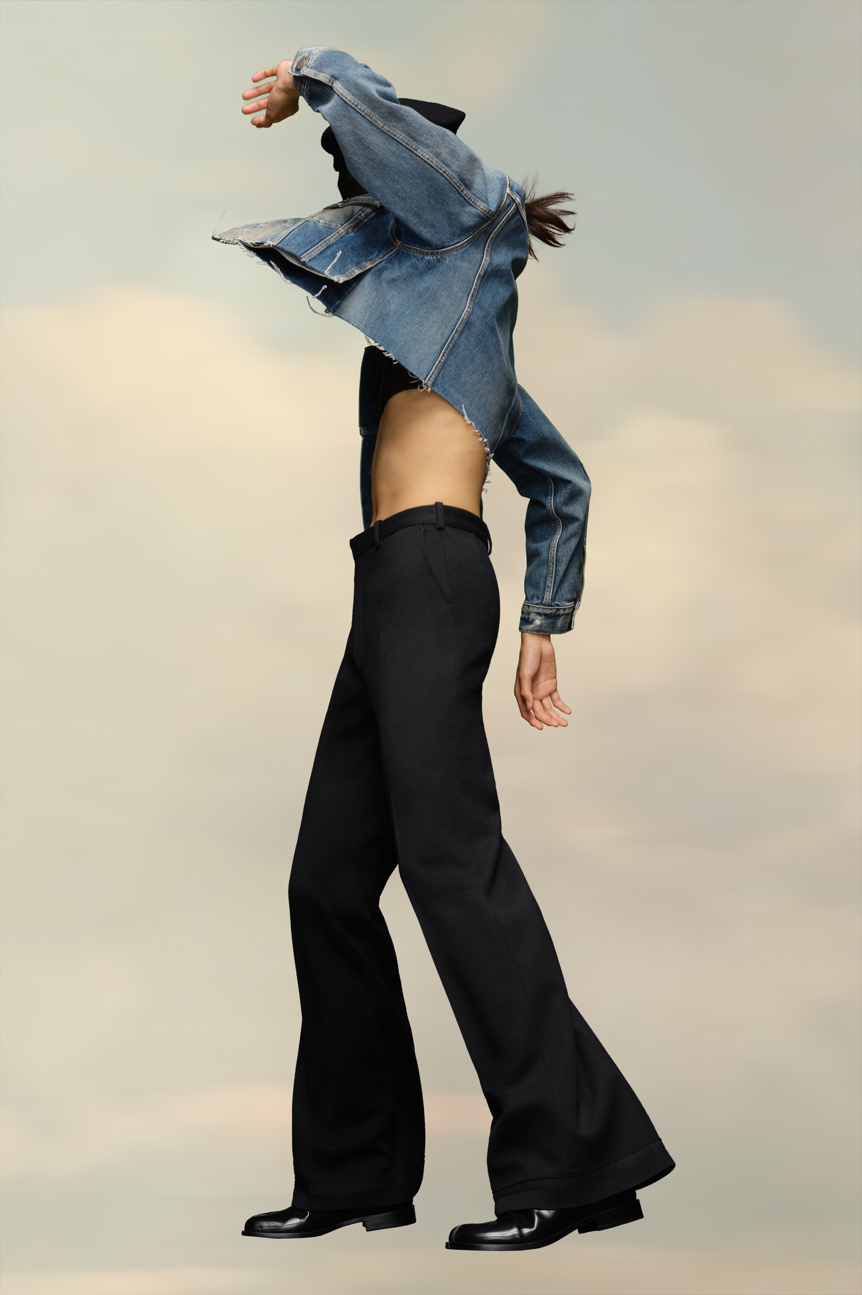 Cropped Collarless Denim Jacket - 4