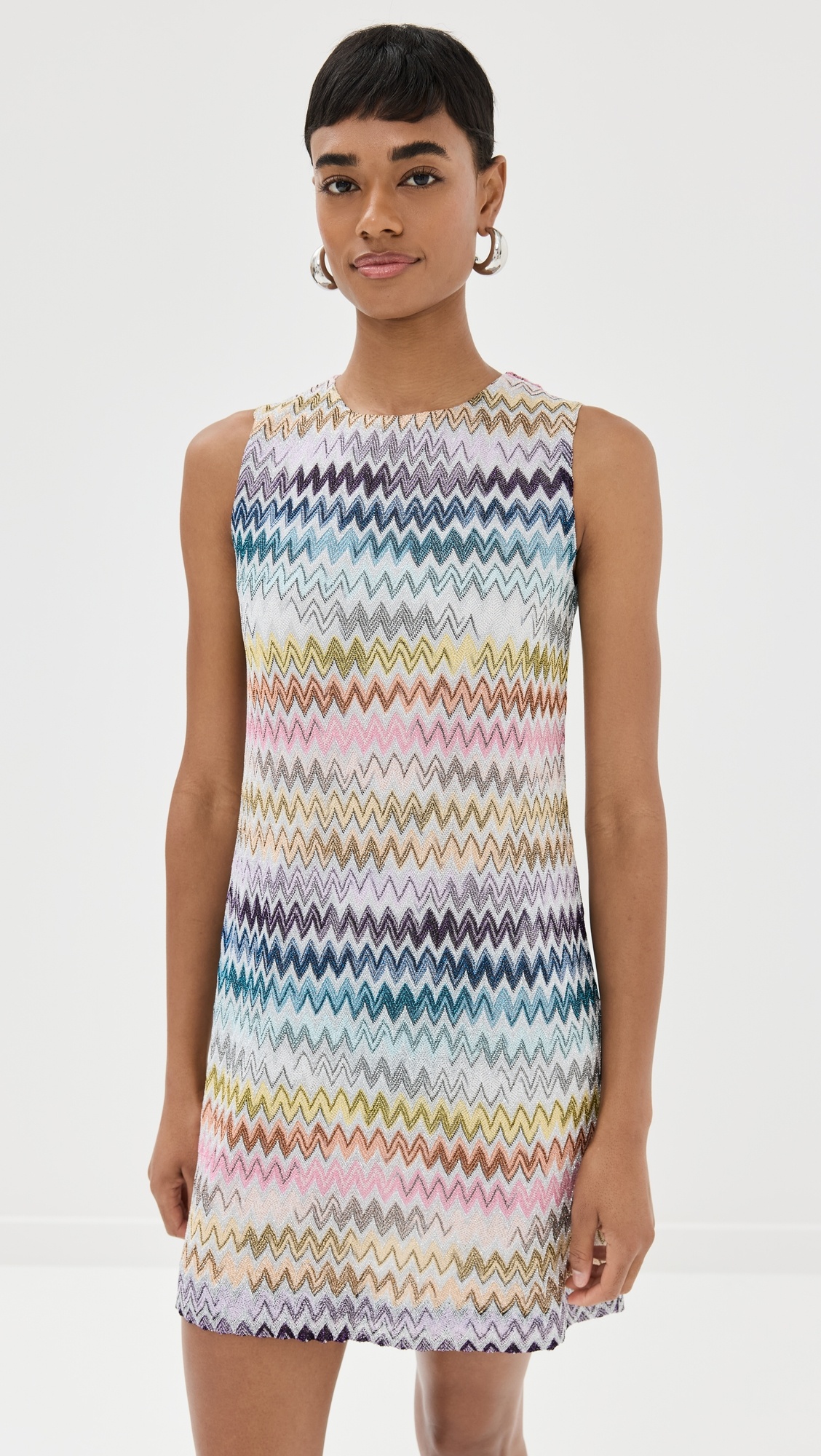 Sleeveless Mini Dress in Zig Zag Lamé Viscose - 6