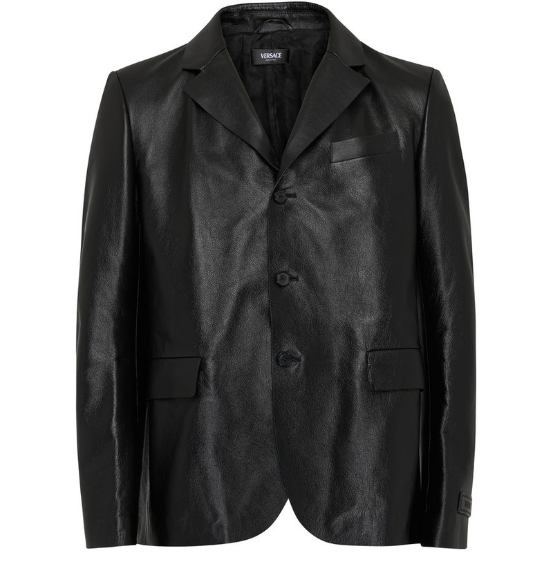 single-breasted leather blazer 1
