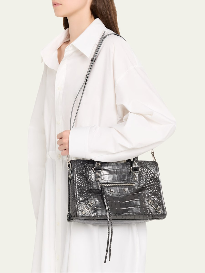 BALENCIAGA Le City Small Croc-Embossed Leather Top-Handle Bag outlook