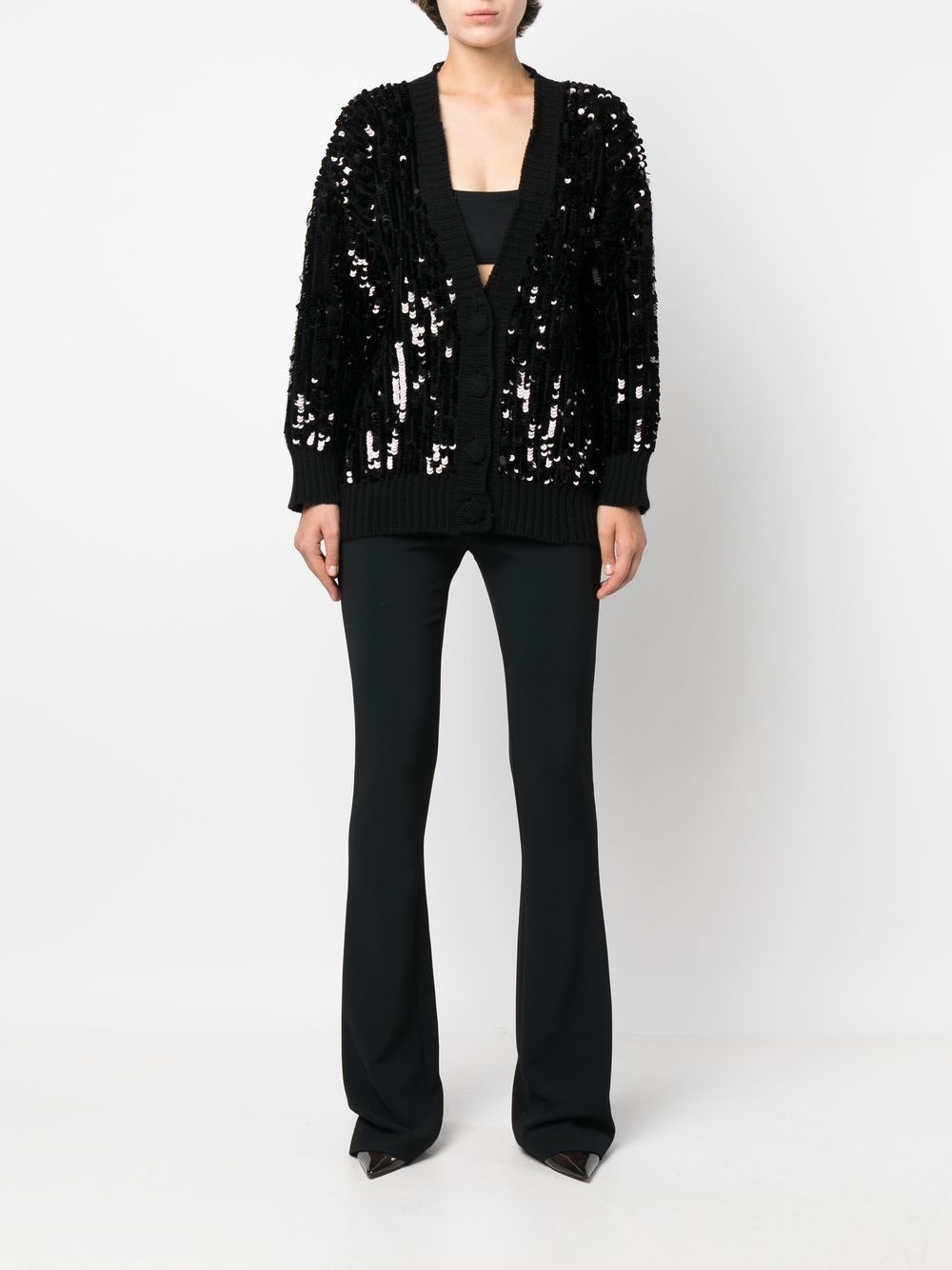 sequin-embellished faux-fur trim cardigan - 6