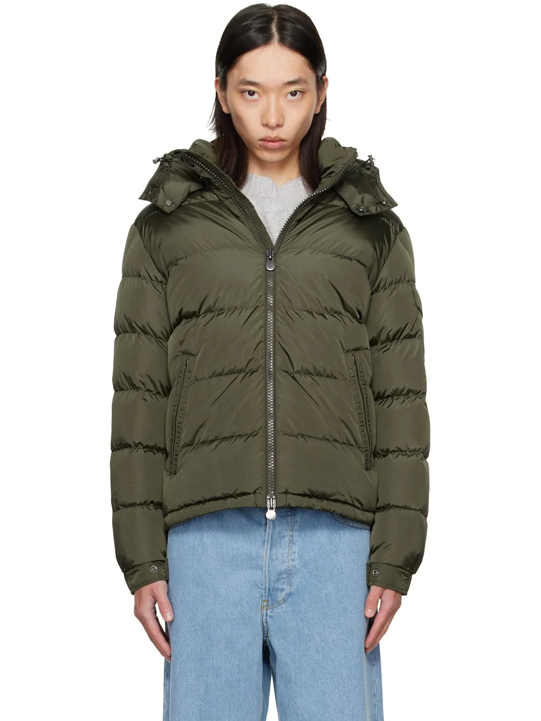 Khaki Galion Hooded Short Down Jacket - 1